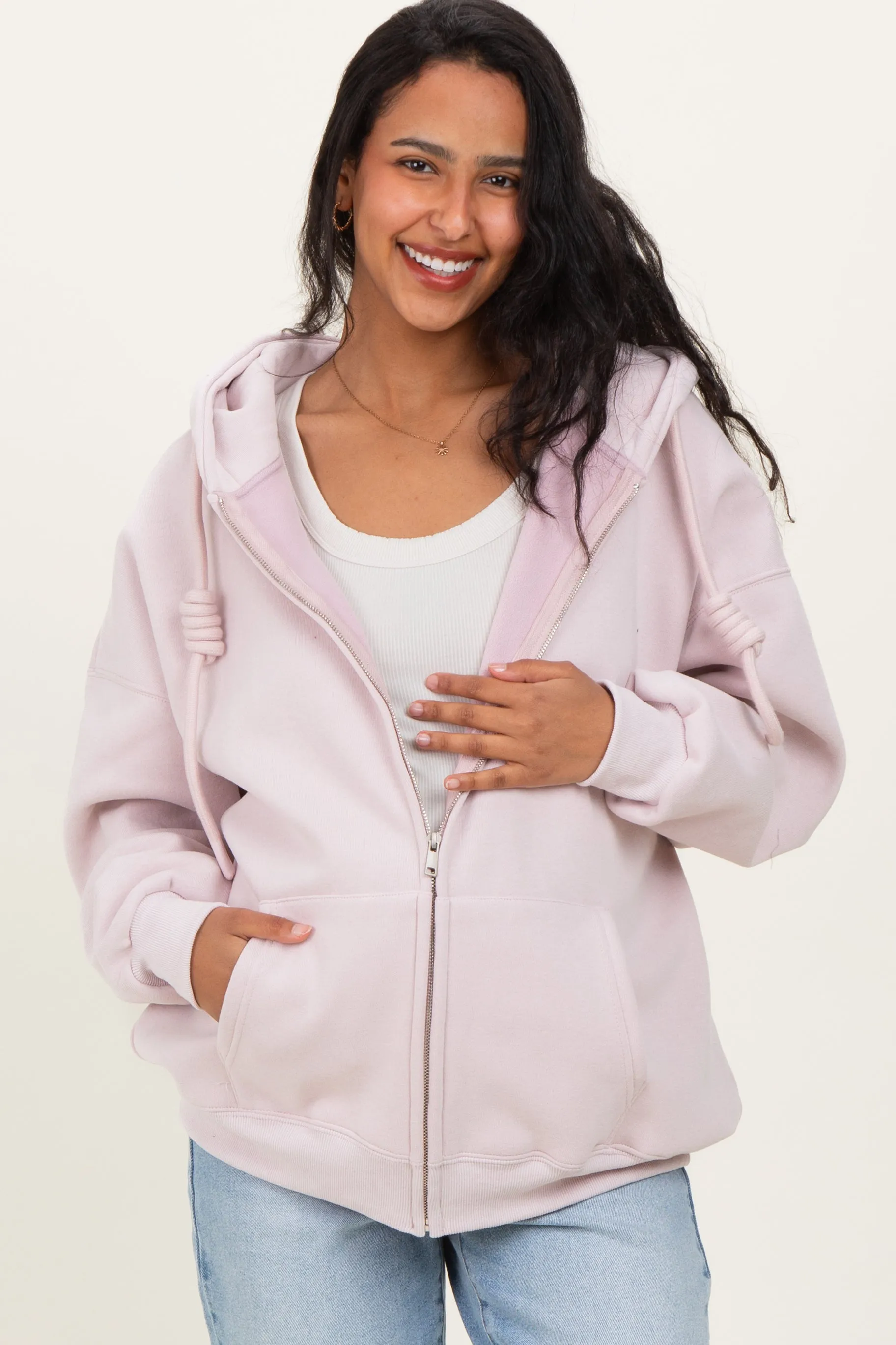 Light Pink Oversized Maternity Zip Up Hoodie sold by Pinkblush product image thumbnail 2