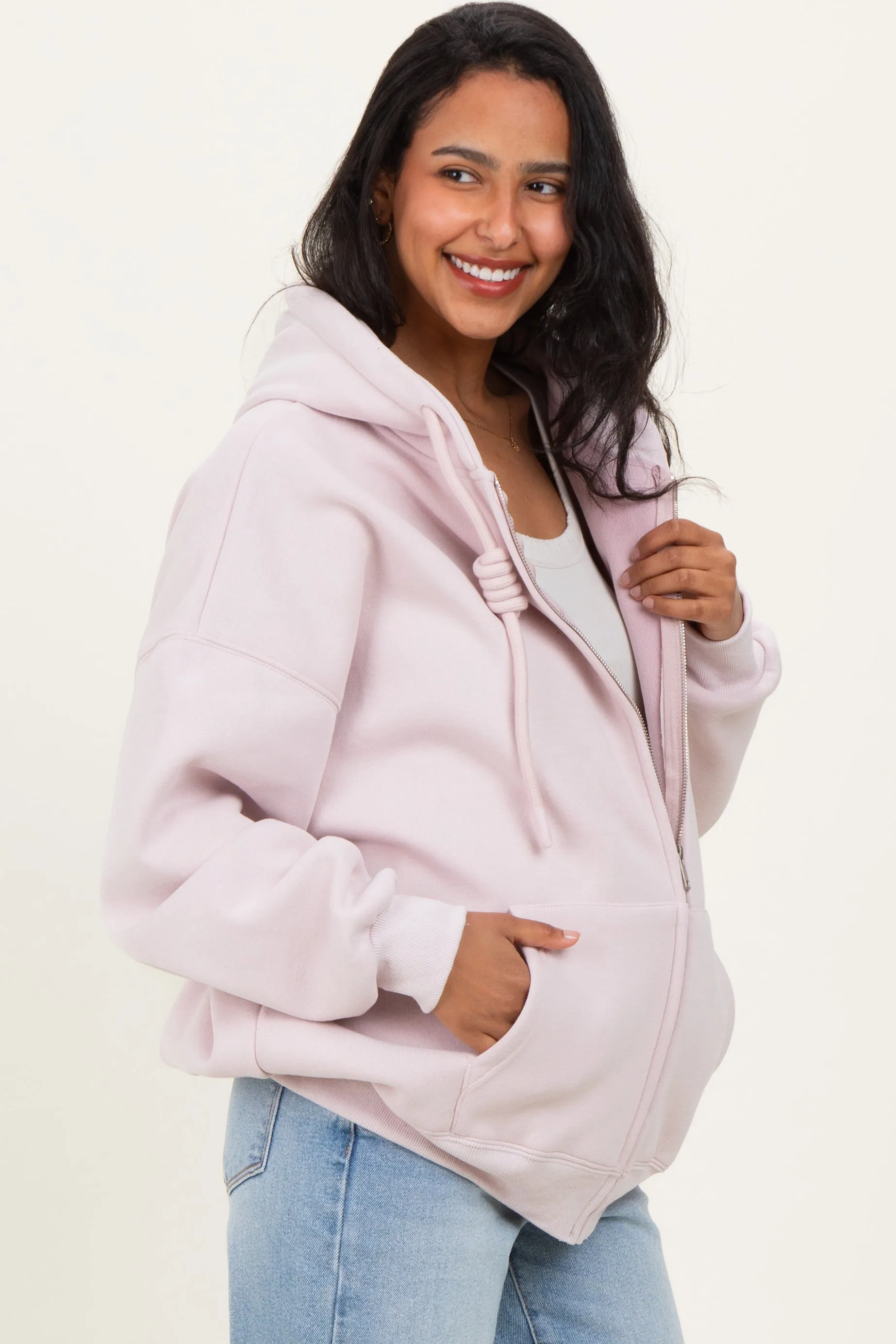 Light Pink Oversized Maternity Zip Up Hoodie sold by Pinkblush product image thumbnail 3