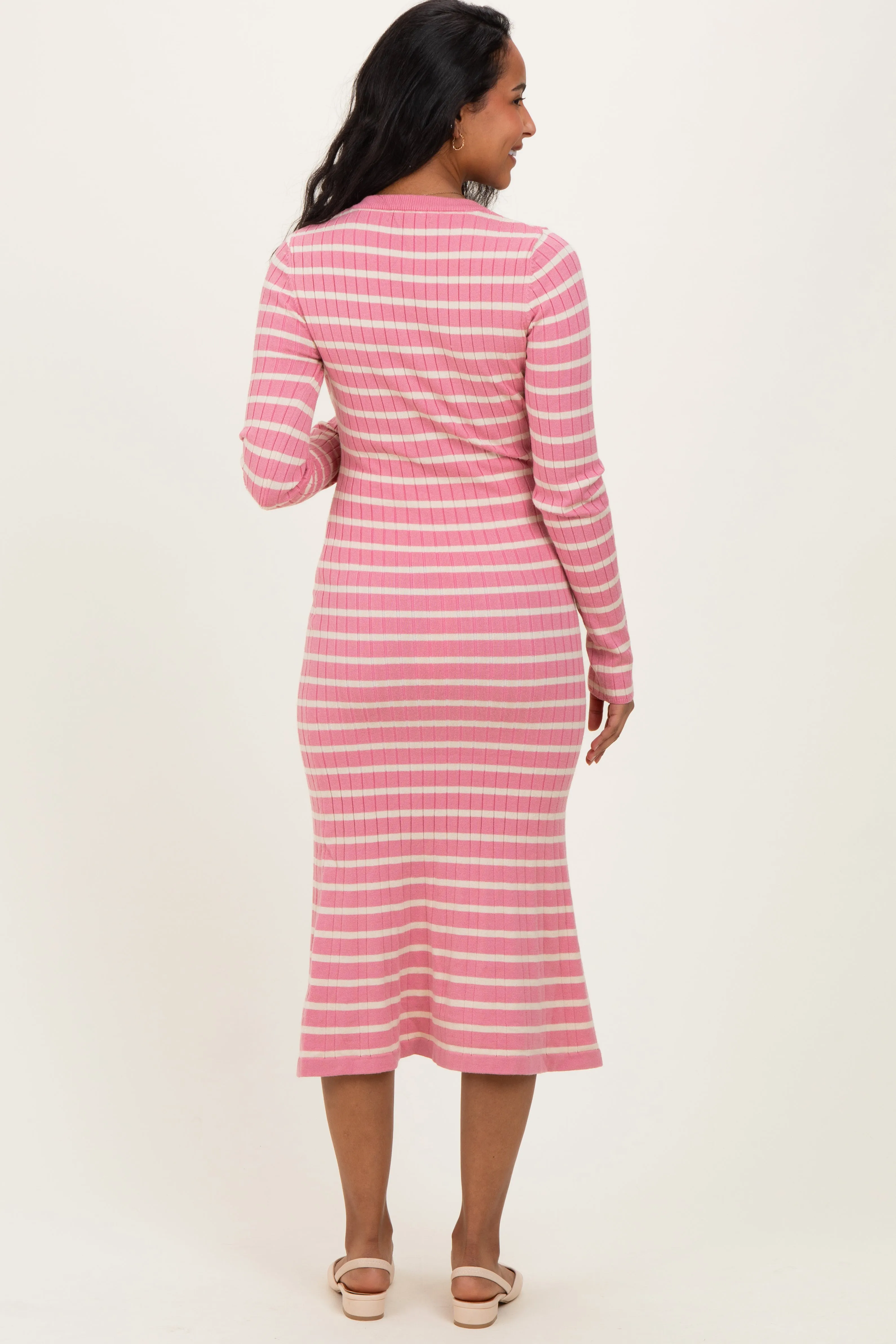 Pink Striped Knit Maternity Midi Flare Dress sold by Pinkblush product image thumbnail 3