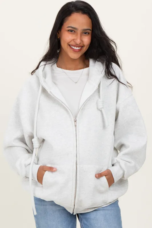 Light Grey Oversized Maternity Zip Up Hoodie made by Pinkblush