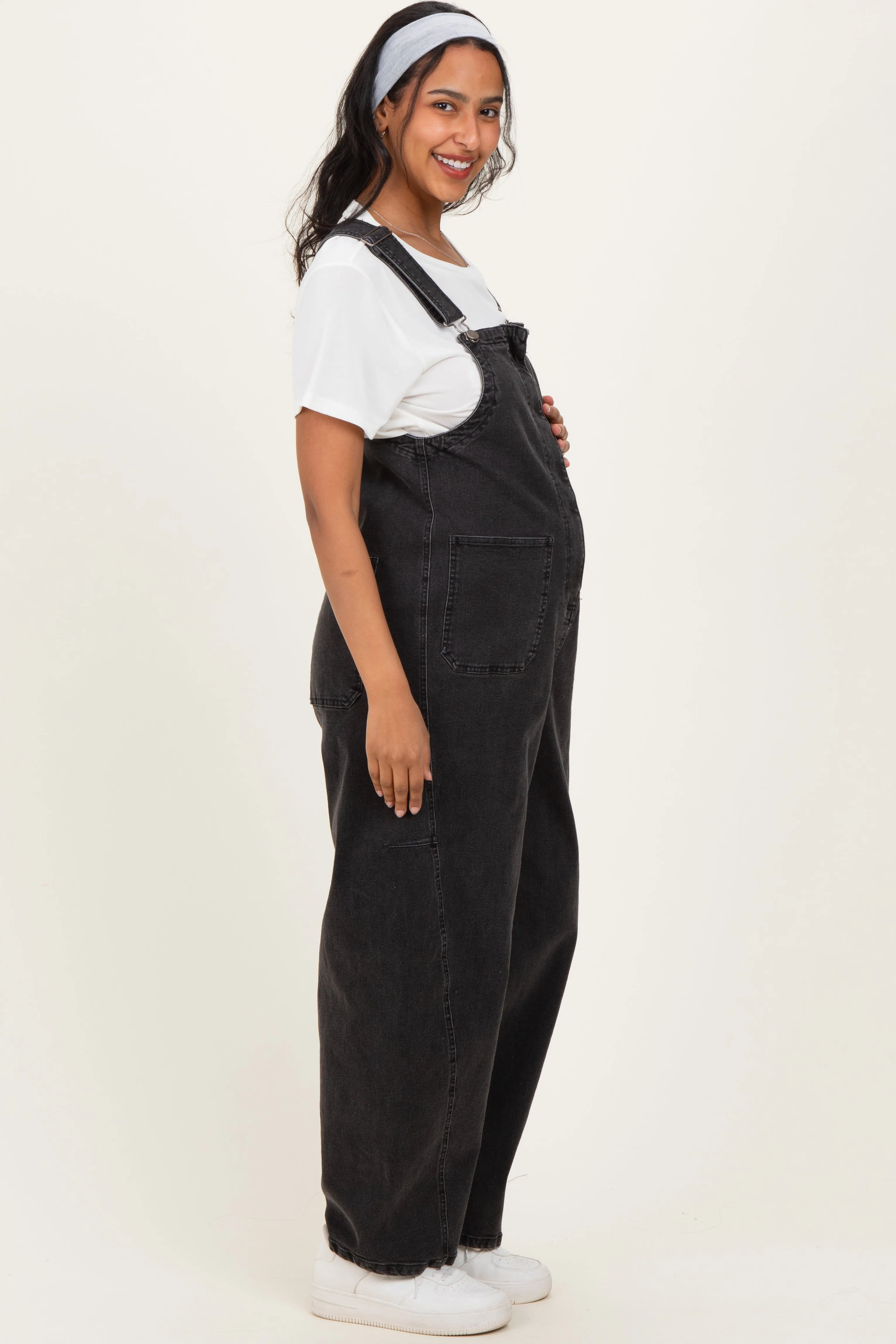 Black Washed Denim Maternity Overalls sold by Pinkblush product image thumbnail 3