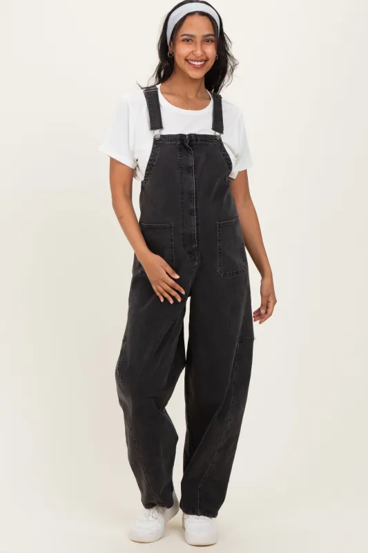 Black Washed Denim Maternity Overalls sold by Pinkblush