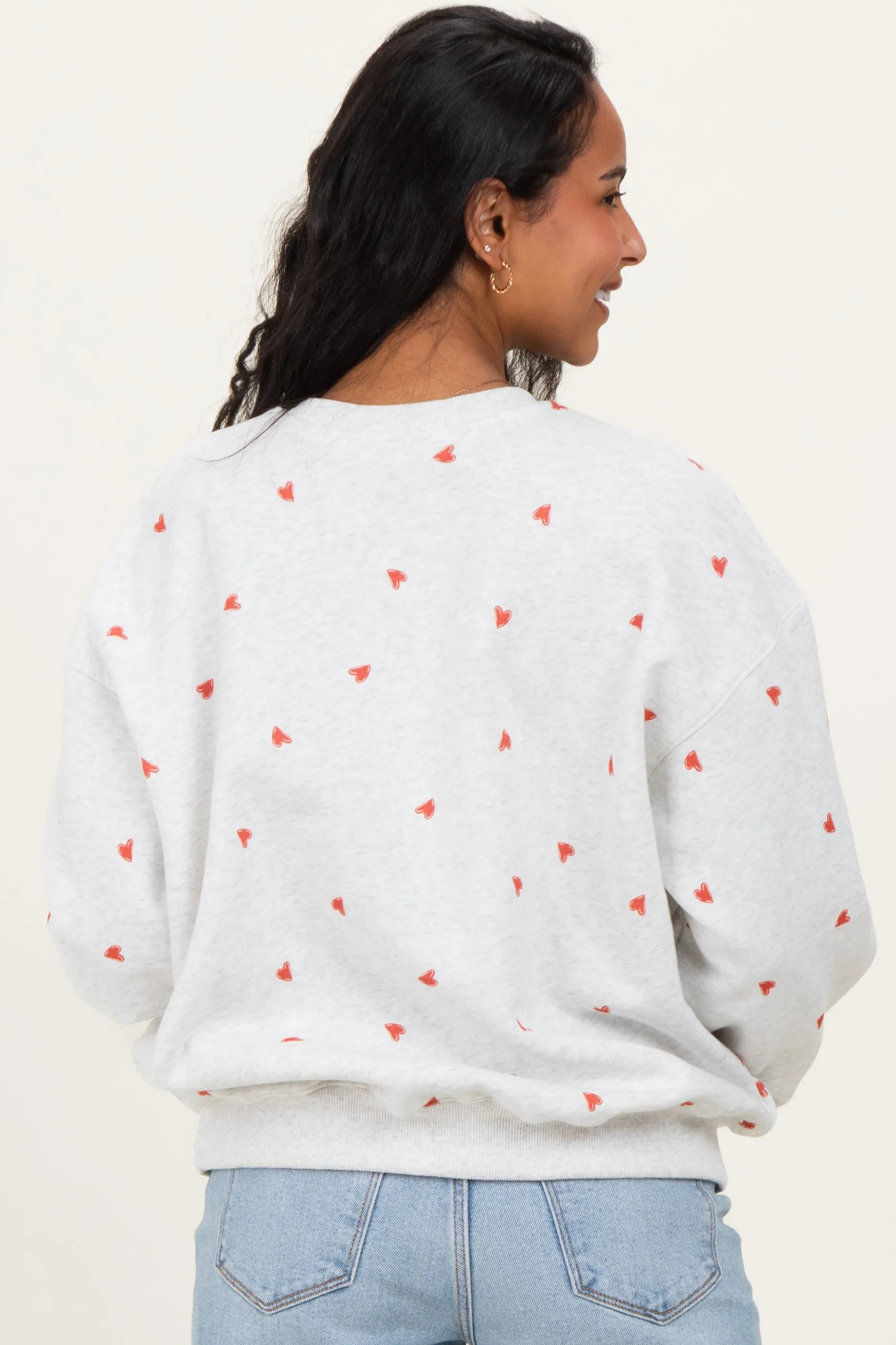 Heather Grey Crew Neck Heart Print Maternity Sweatshirt sold by Pinkblush product image thumbnail 4