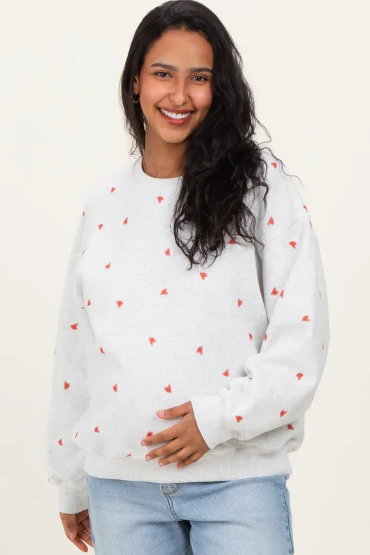 Heather Grey Crew Neck Heart Print Maternity Sweatshirt sold by Pinkblush