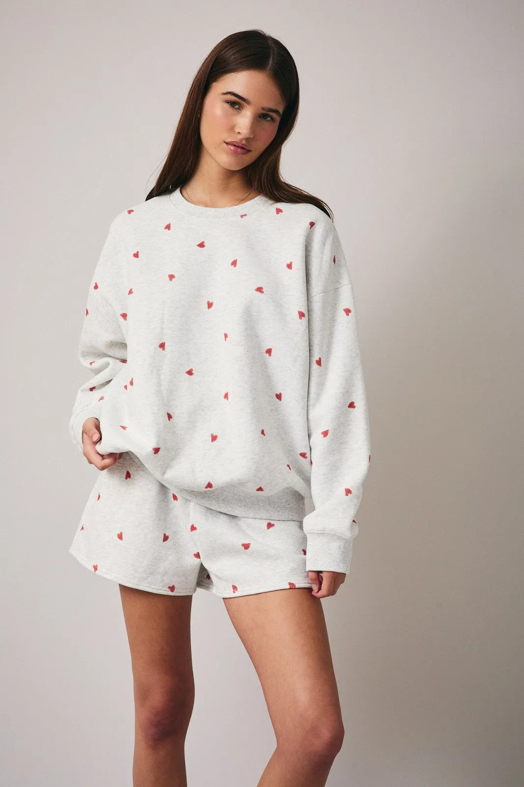 Heather Grey Crew Neck Heart Print Maternity Sweatshirt sold by Pinkblush product image thumbnail 5