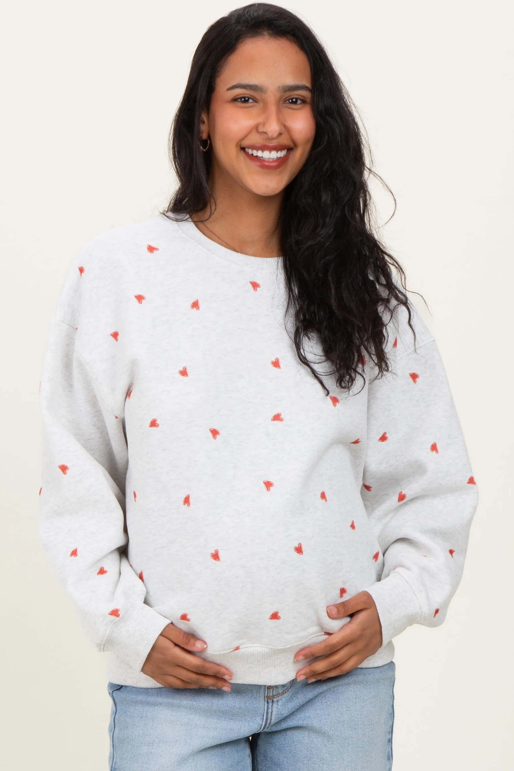 Heather Grey Crew Neck Heart Print Maternity Sweatshirt sold by Pinkblush product image thumbnail 2