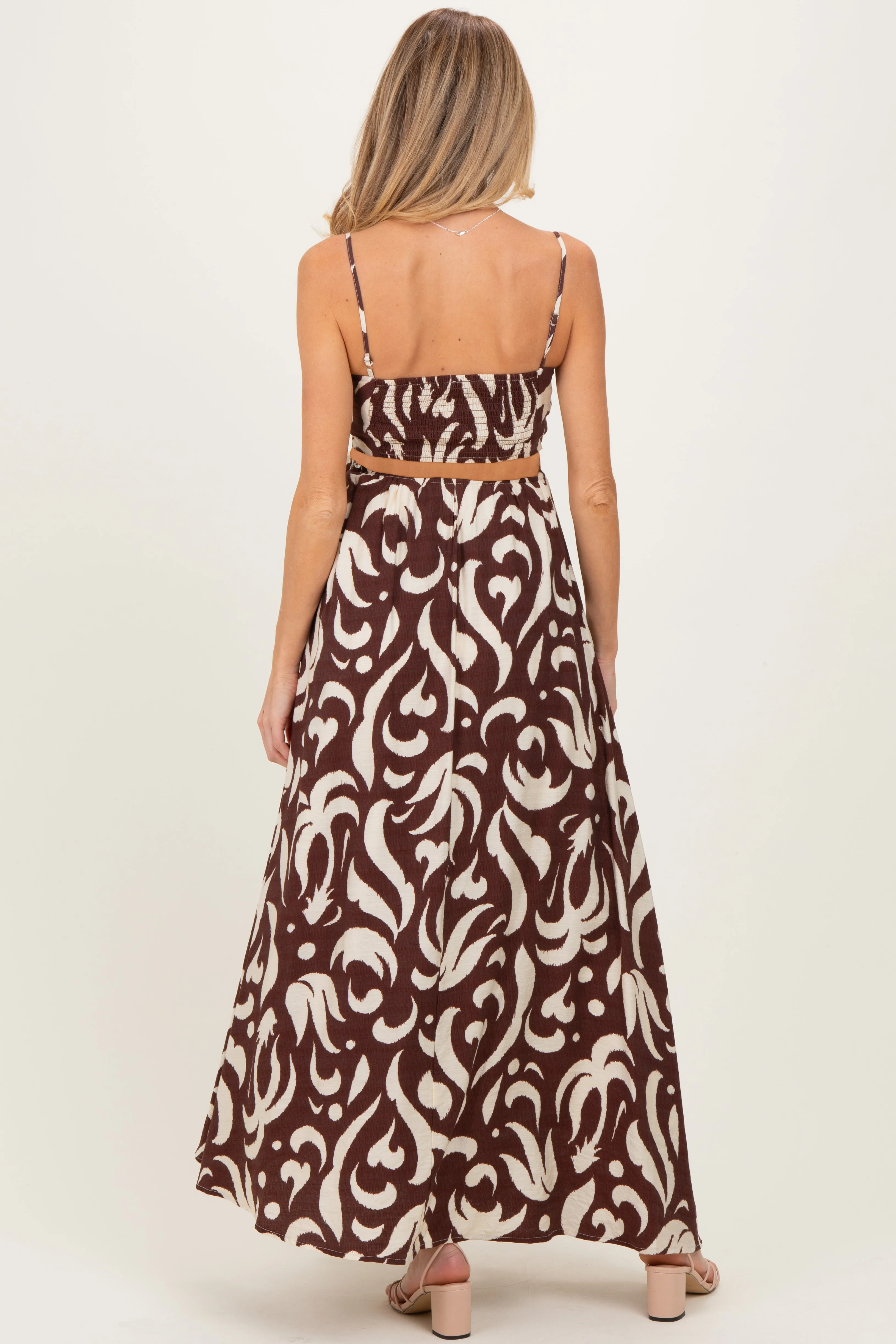 Chocolate Printed Cutout Sleeveless Maternity Maxi Dress sold by Pinkblush product image thumbnail 4