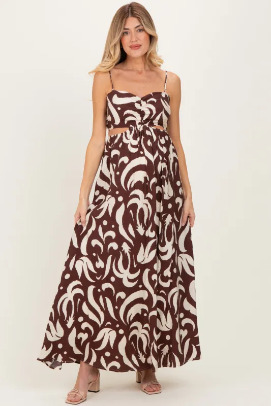 Chocolate Printed Cutout Sleeveless Maternity Maxi Dress sold by Pinkblush