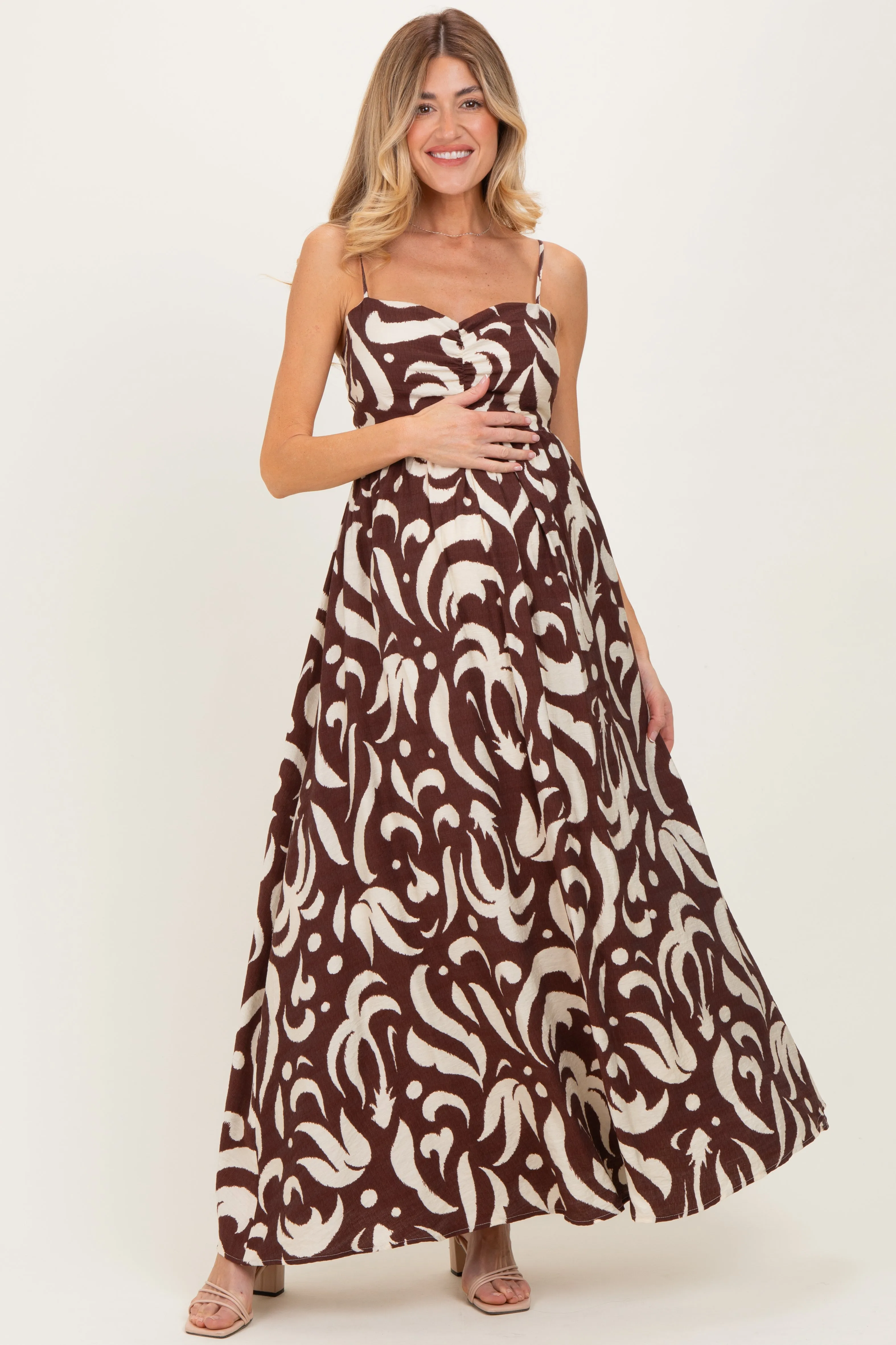 Chocolate Printed Cutout Sleeveless Maternity Maxi Dress sold by Pinkblush product image thumbnail 2