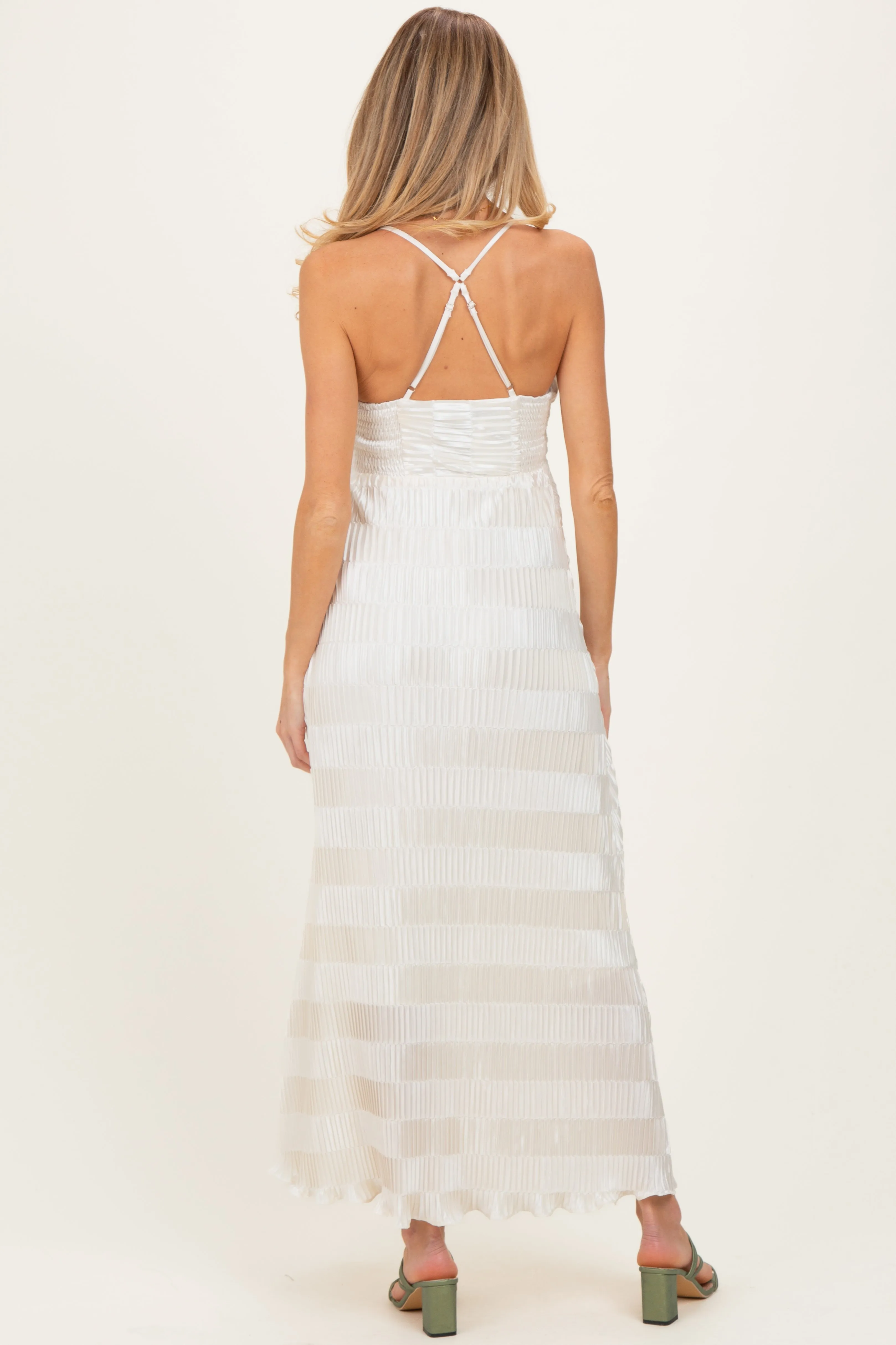 Cream Satin Plisse V-Neck Maternity Maxi Dress sold by Pinkblush product image thumbnail 4