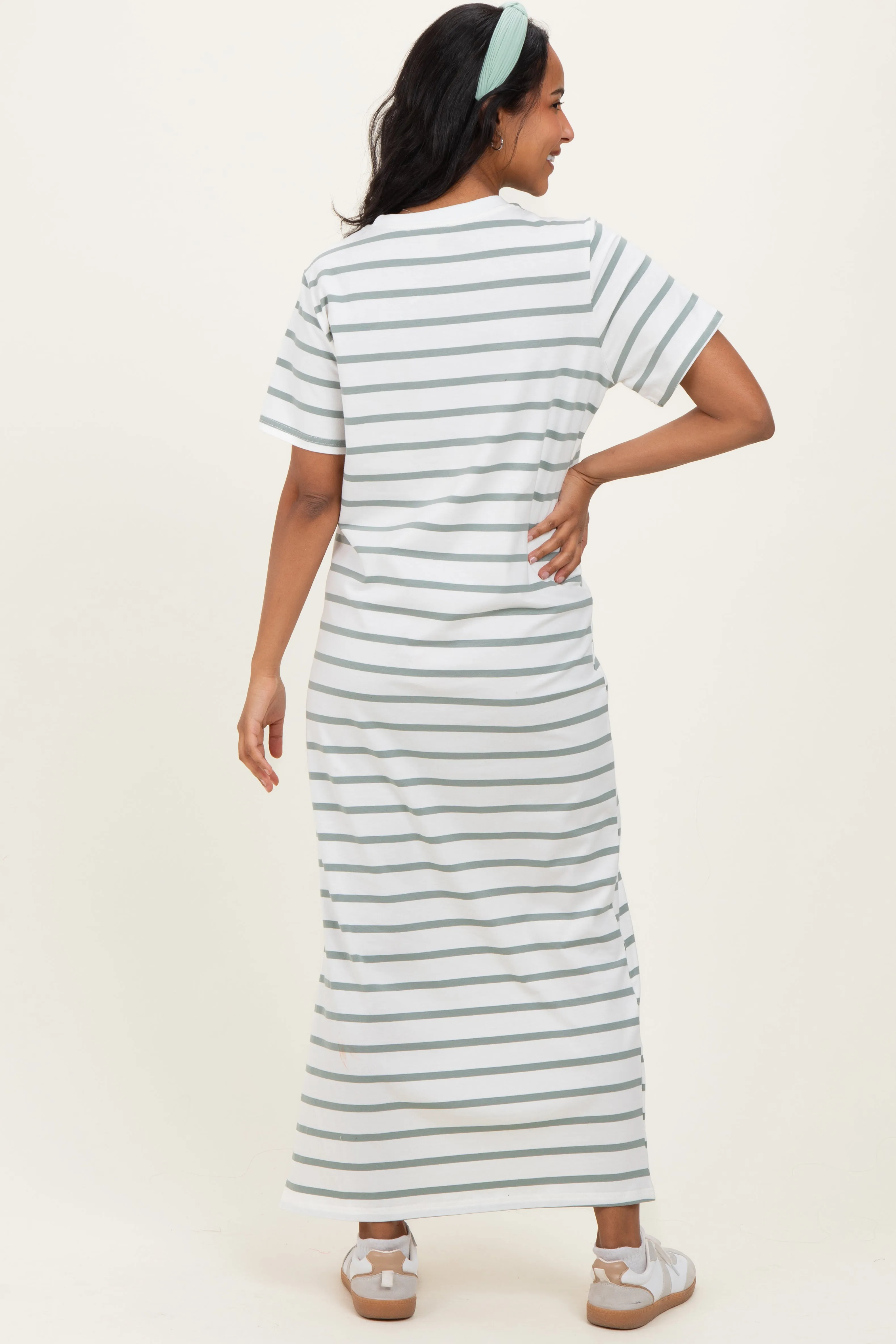 Sage Striped Side Slit Maternity Maxi Dress sold by Pinkblush product image thumbnail 4