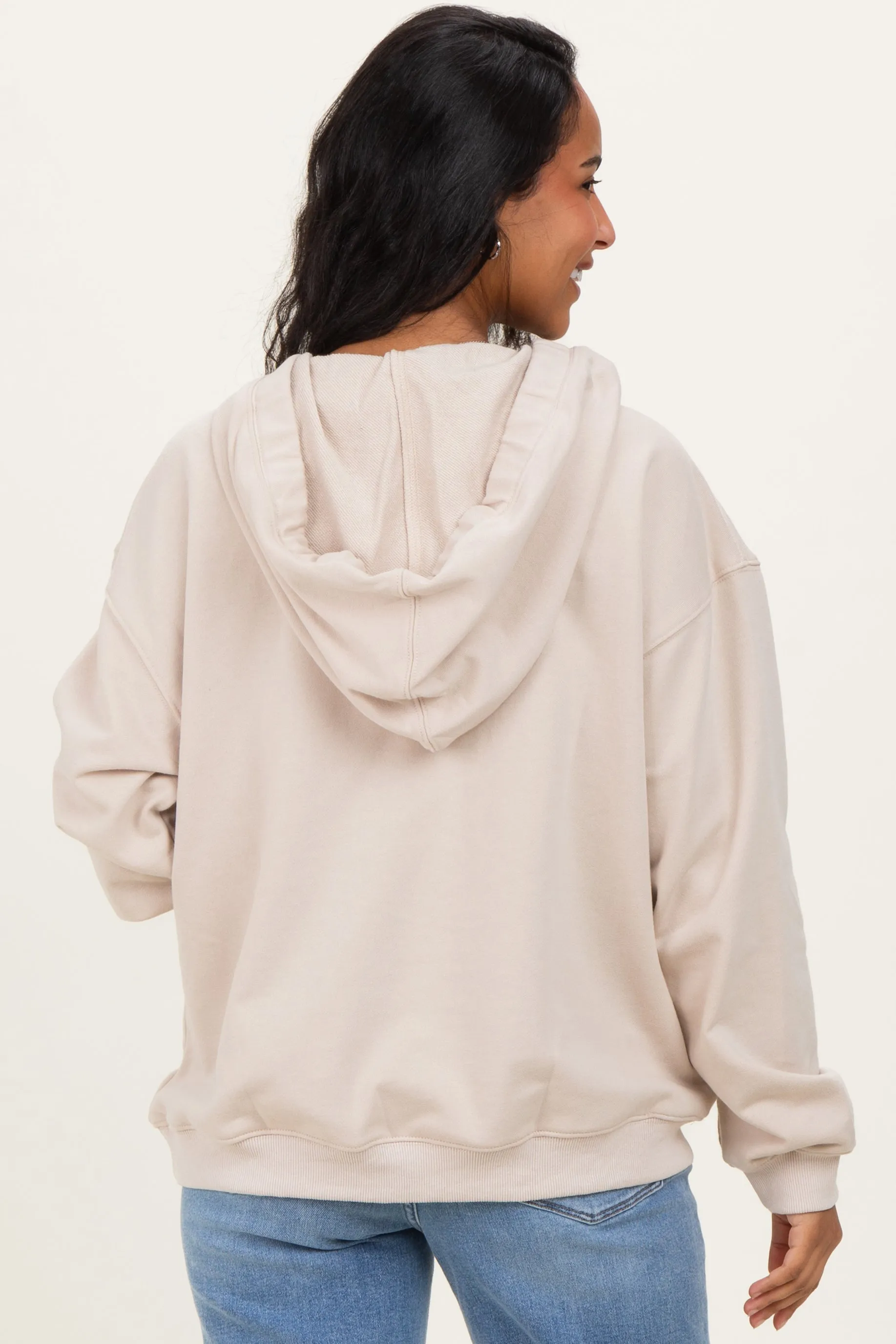 Oatmeal Split Neckline Maternity Hoodie sold by Pinkblush product image thumbnail 4