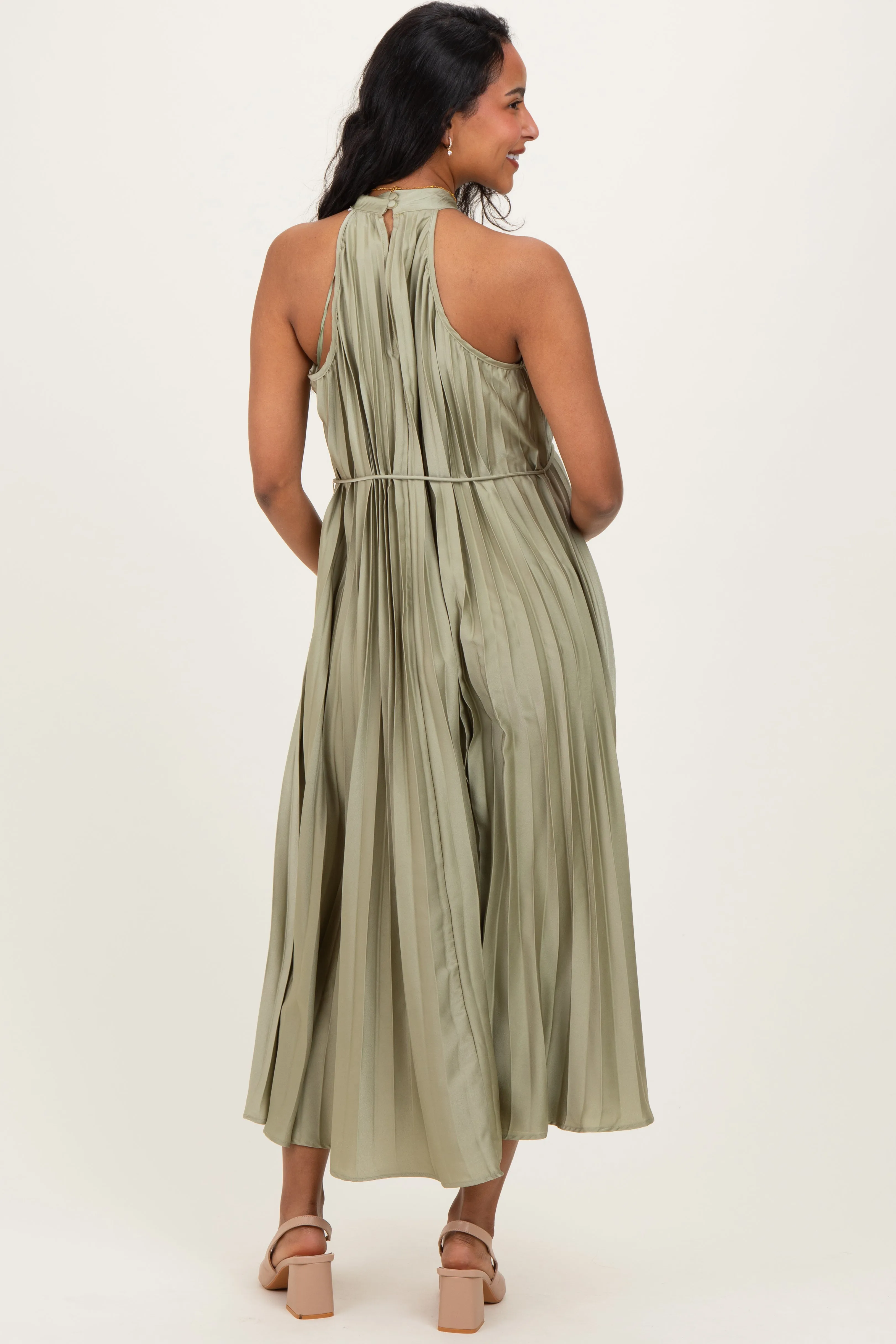 Light Olive Pleated Maternity Halter Dress sold by Pinkblush product image thumbnail 3