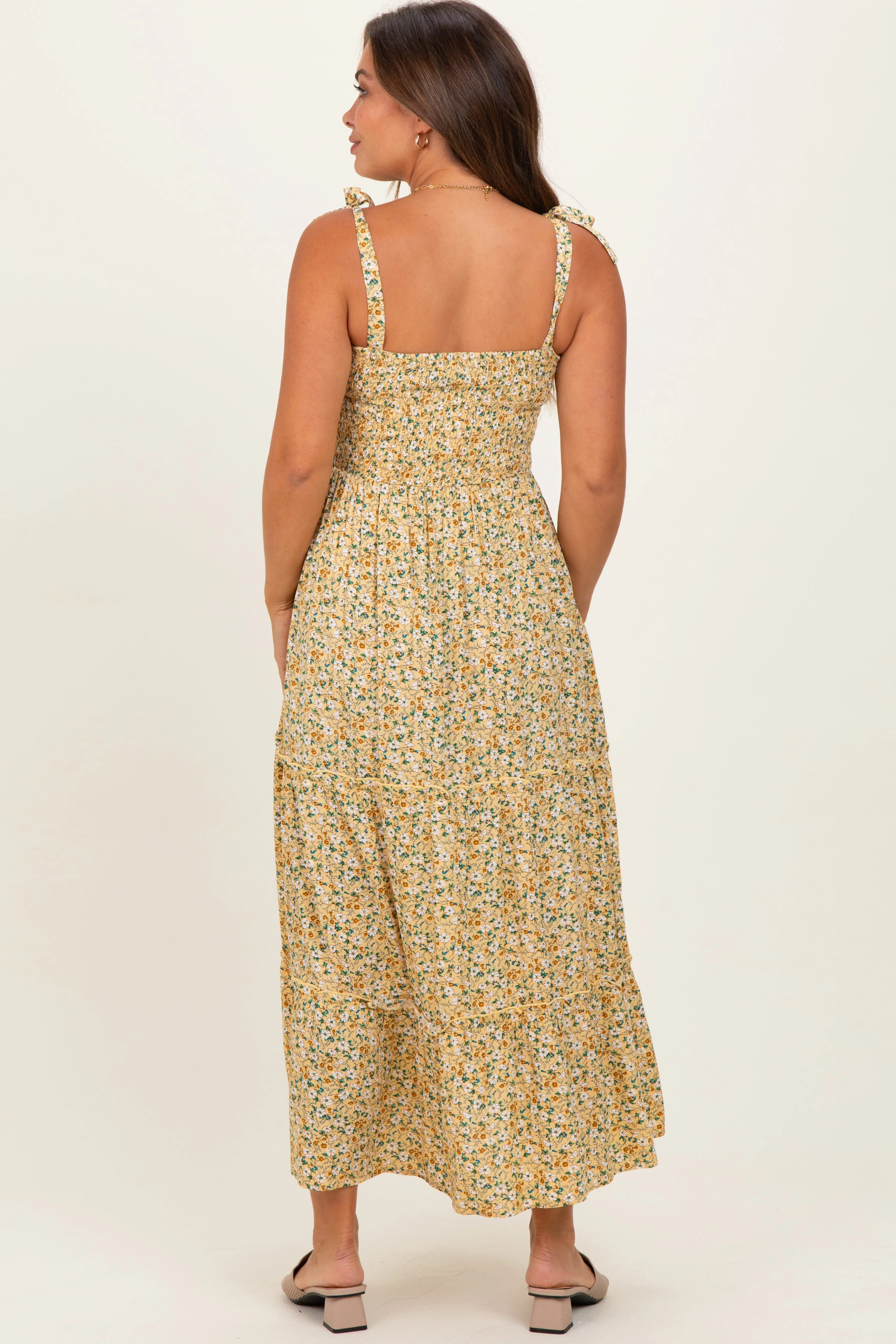 Yellow Floral Button Down Shoulder Tie Maternity Maxi Dress sold by Pinkblush product image thumbnail 4