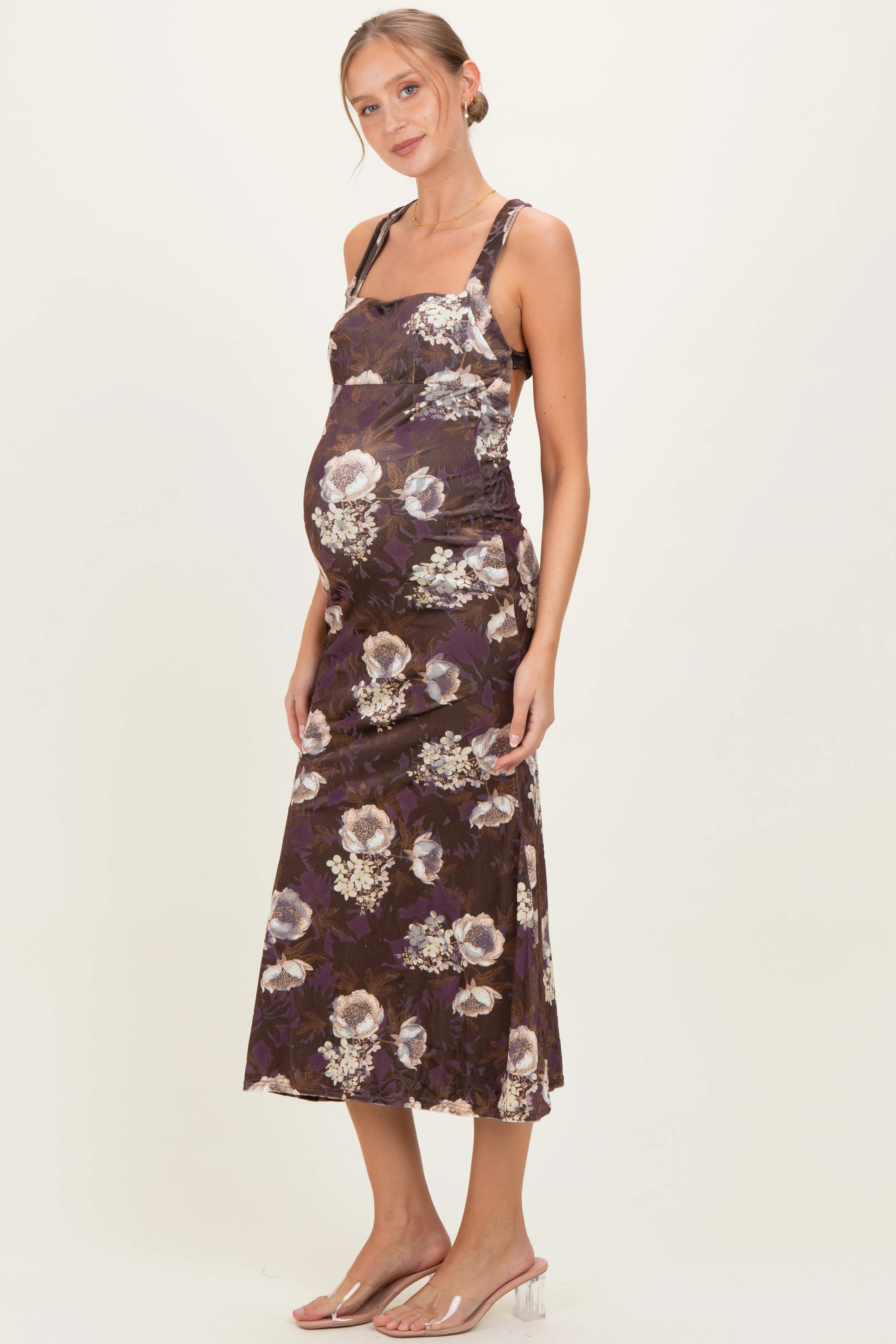 Chocolate Lace Up Back Maternity Midi Dress sold by Pinkblush product image thumbnail 3