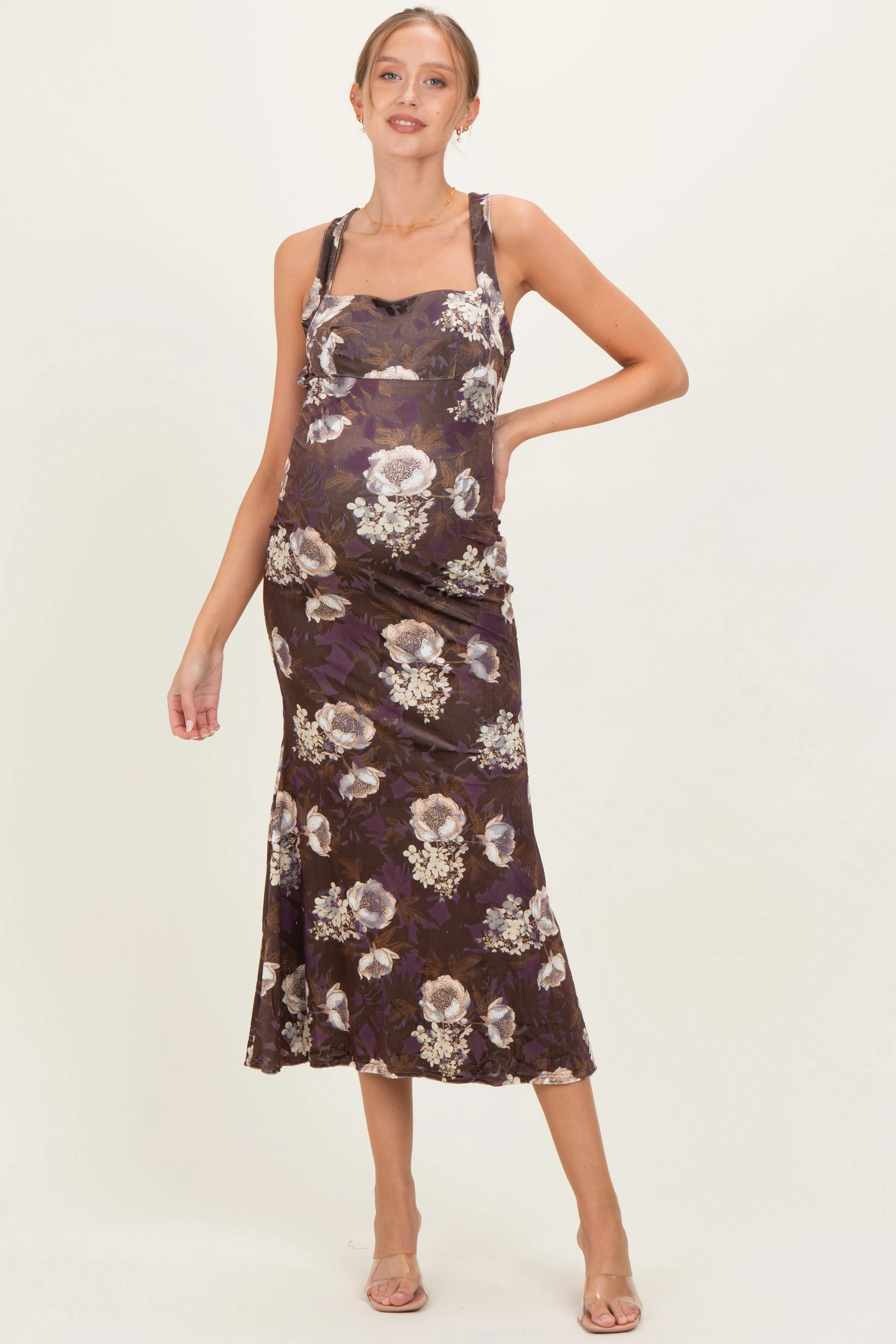 Chocolate Lace Up Back Maternity Midi Dress sold by Pinkblush product image thumbnail 2