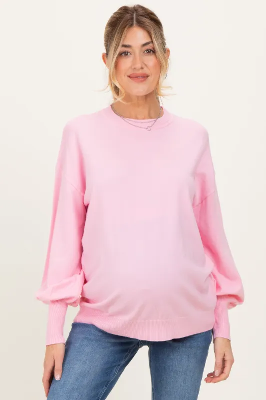 Light Pink Fine Knit Balloon Sleeve Maternity Sweater sold by Pinkblush