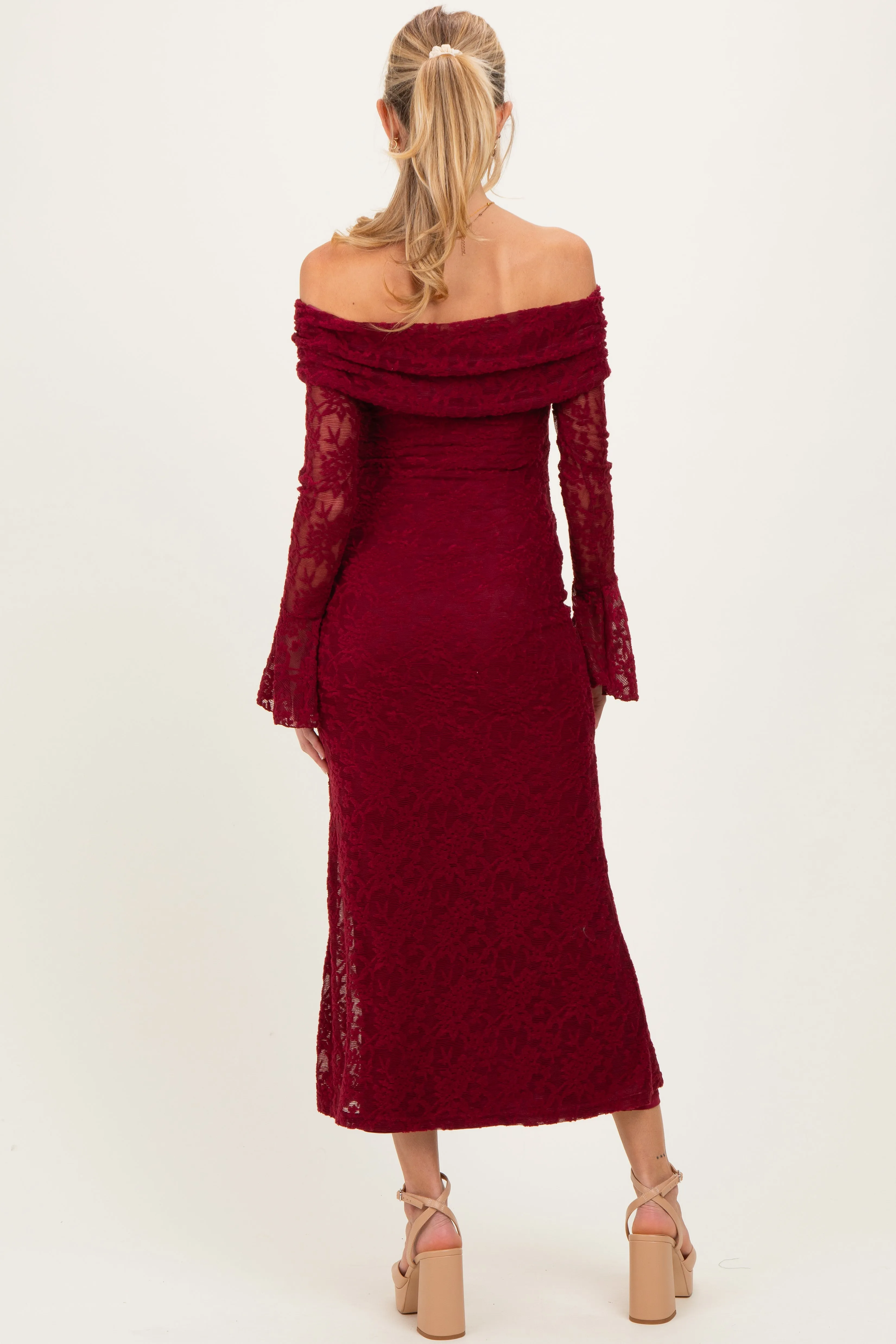 Burgundy Lace Off Shoulder Maternity Maxi Dress sold by Pinkblush product image thumbnail 4
