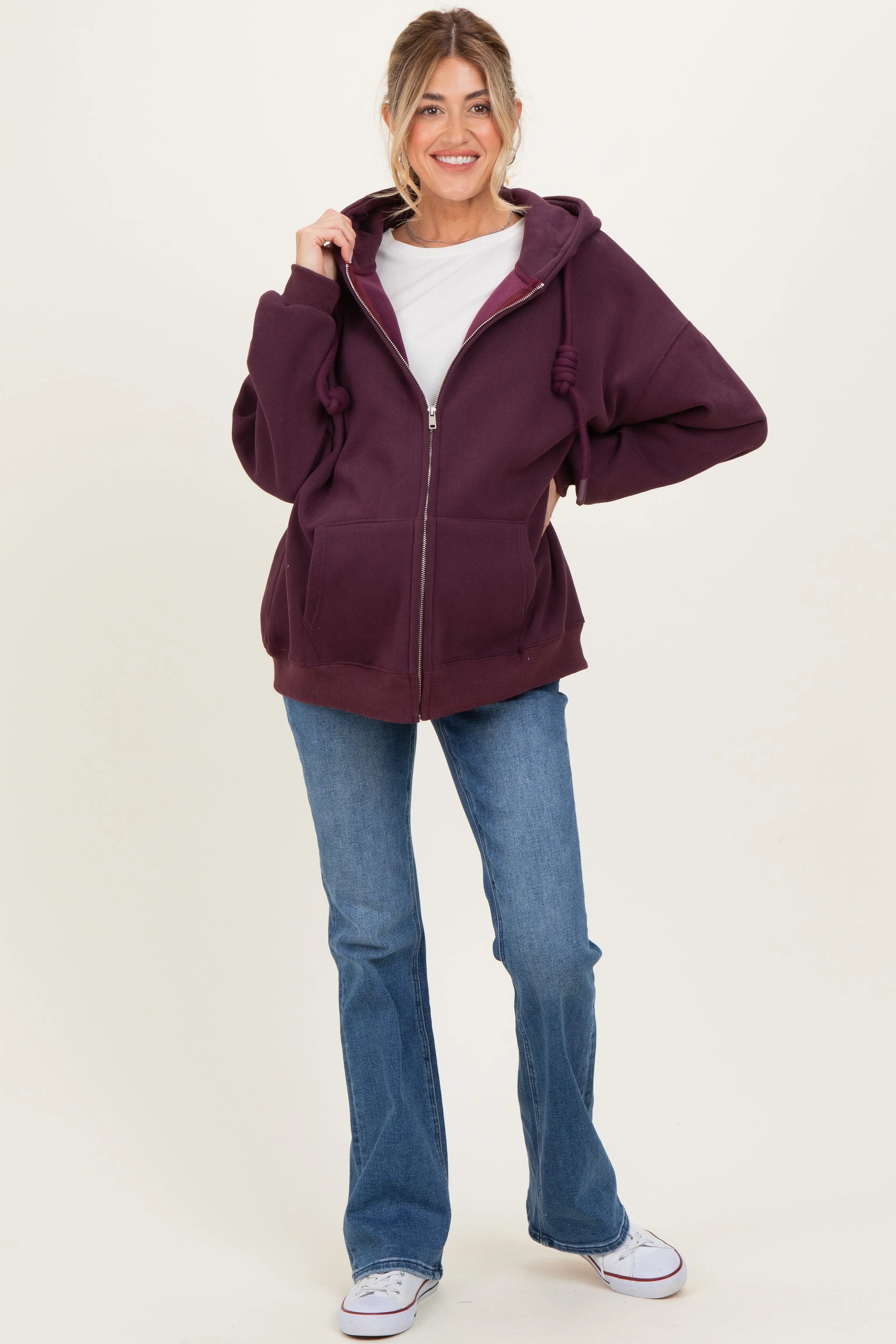 Burgundy Oversized Maternity Zip Up Hoodie sold by Pinkblush product image thumbnail 2