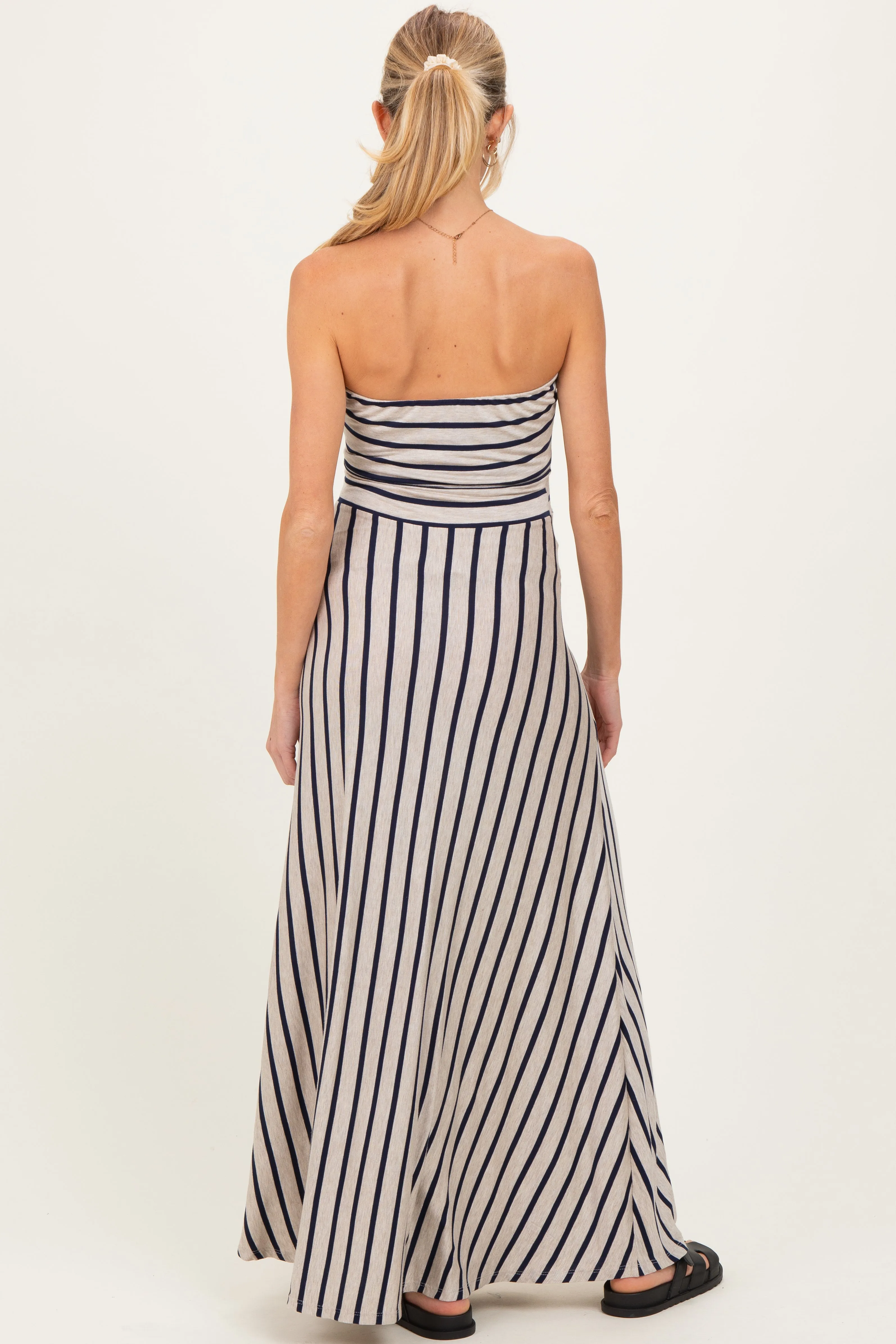 Oatmeal Striped Strapless Maternity Maxi Dress sold by Pinkblush product image thumbnail 2