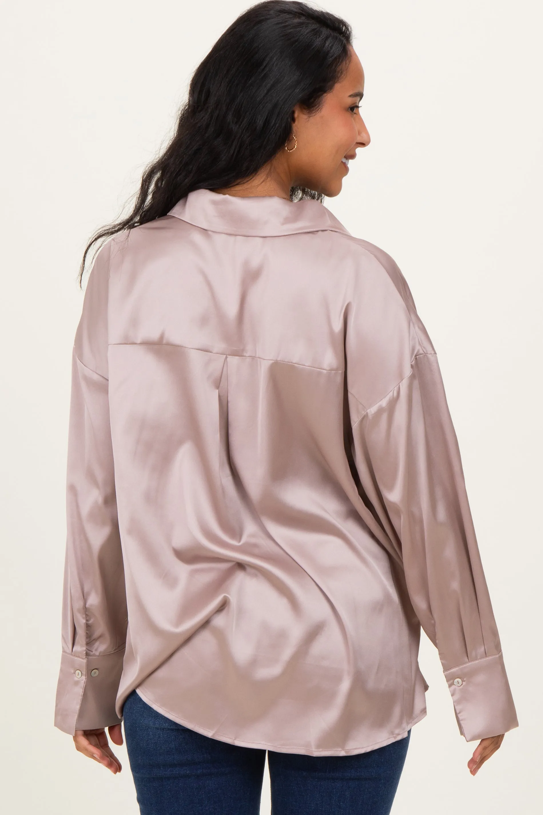 Light Mocha Satin Button Up Maternity Blouse sold by Pinkblush product image thumbnail 4