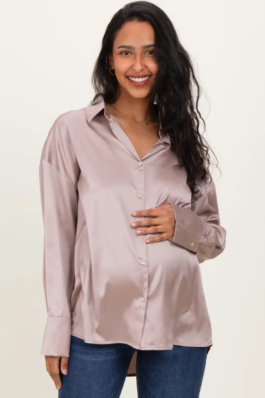 Light Mocha Satin Button Up Maternity Blouse sold by Pinkblush