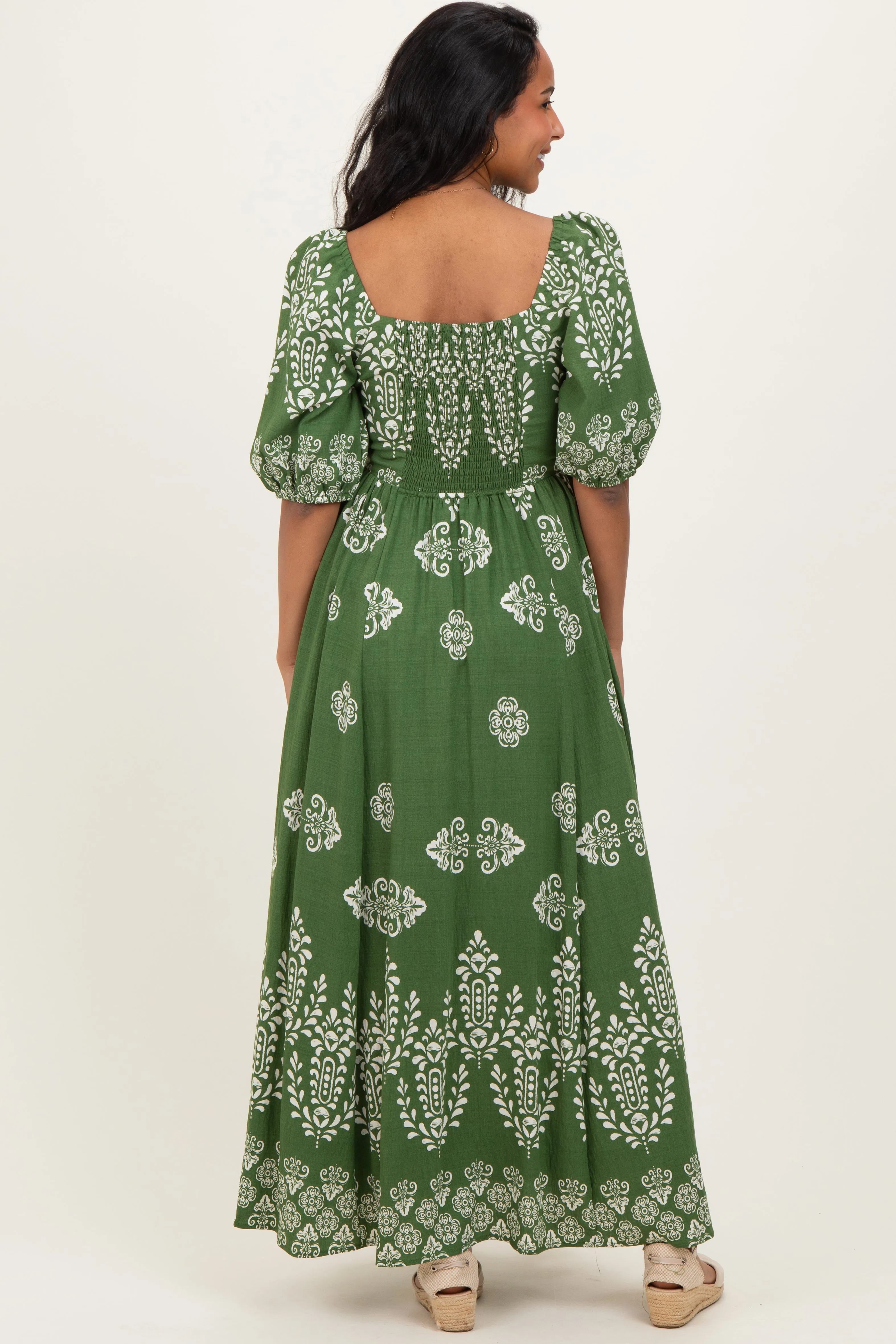 Green Damask Print Short Sleeve Maternity Maxi Dress sold by Pinkblush product image thumbnail 3