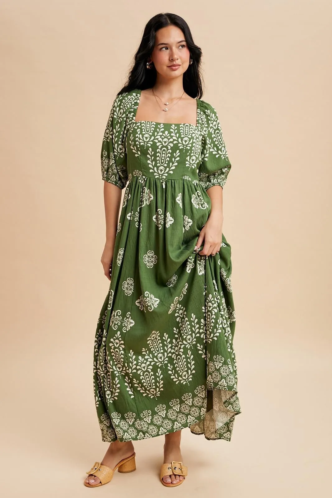 Green Damask Print Short Sleeve Maternity Maxi Dress sold by Pinkblush product image thumbnail 4
