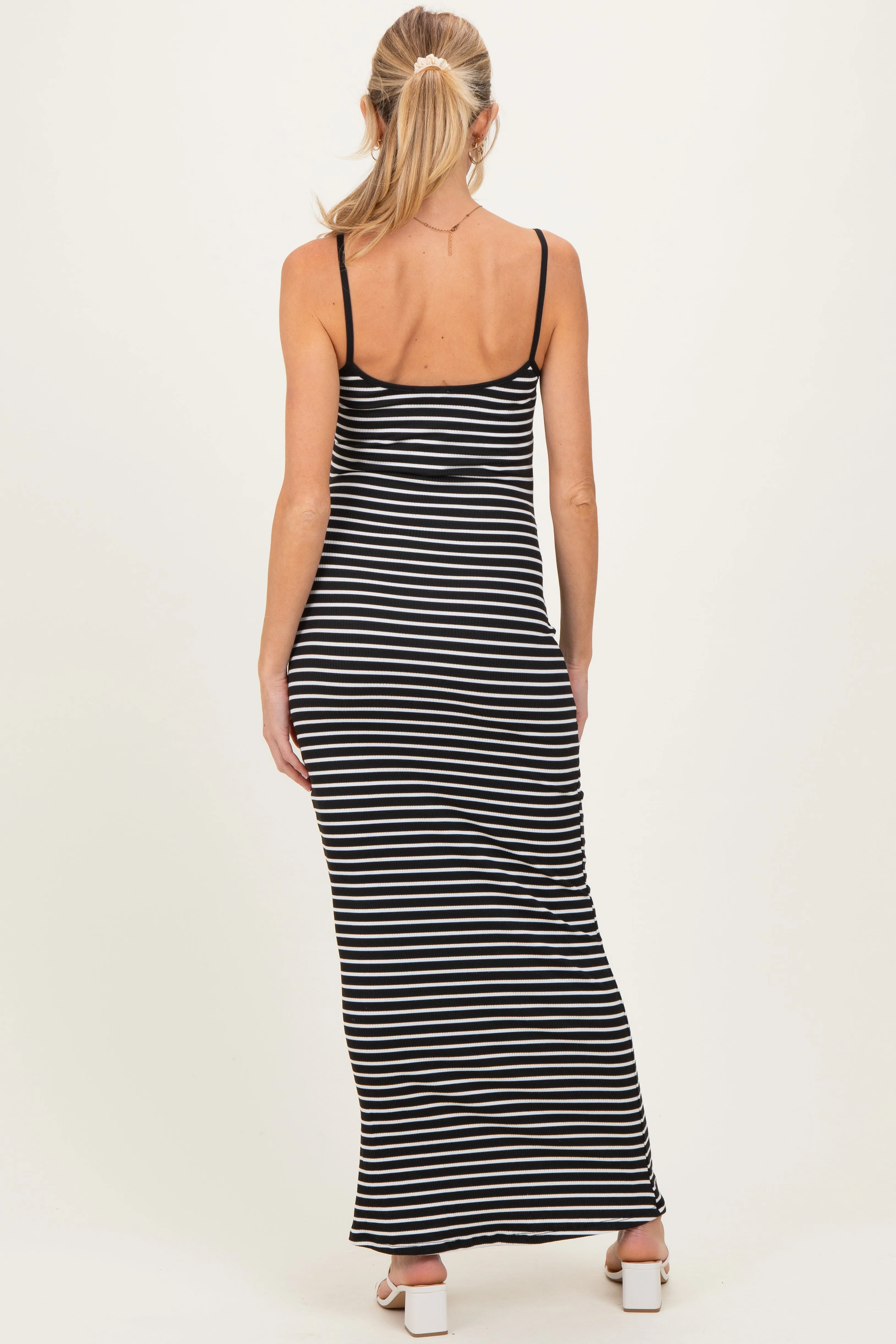Black Ribbed Knit Striped Sleeveless Maternity Maxi Dress sold by Pinkblush product image thumbnail 4