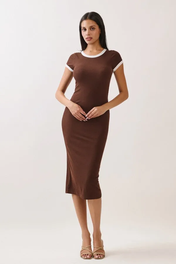 Brown Colorblock Trim Maternity Midi Dress sold by Pinkblush product image thumbnail 5