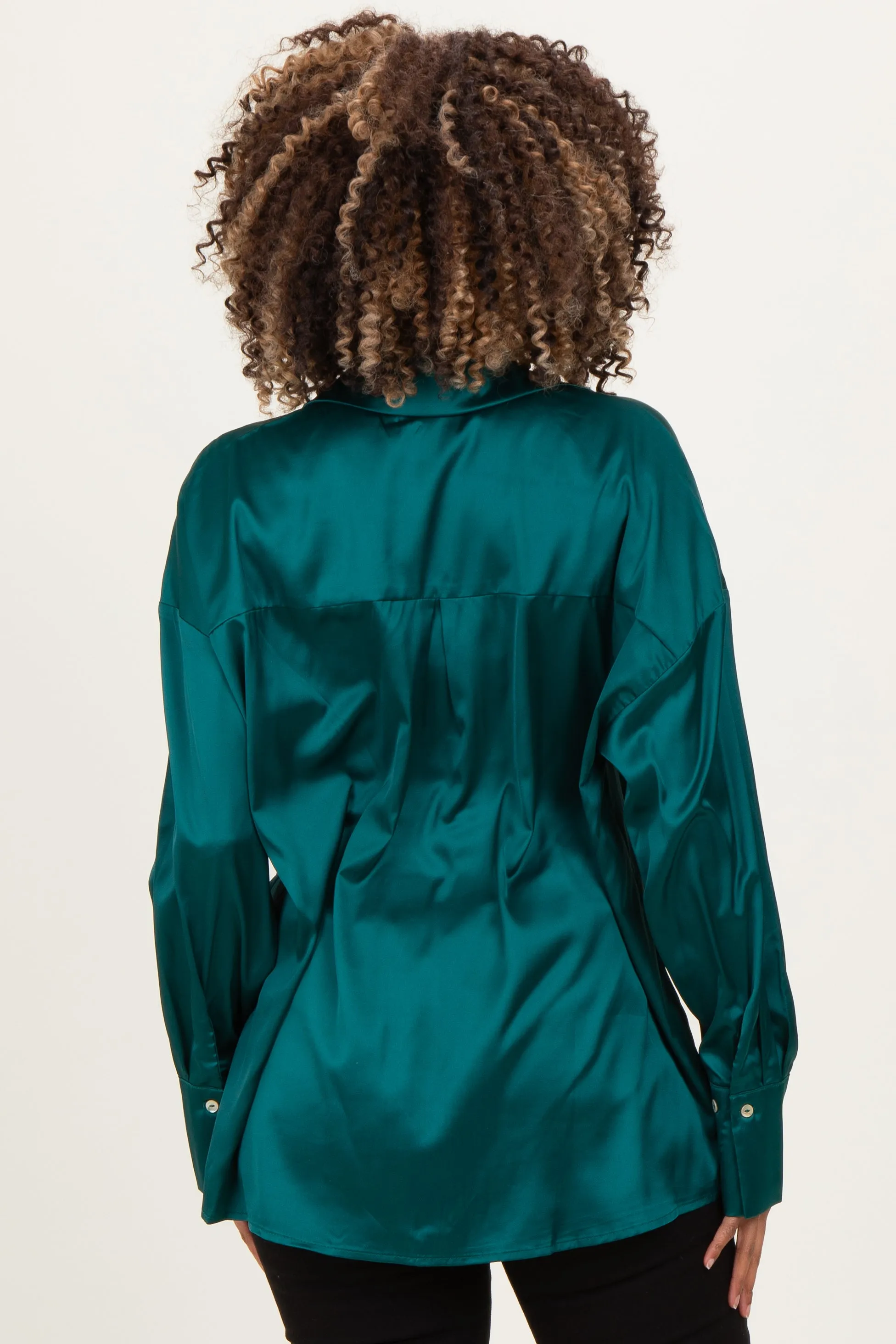 Forest Green Satin Button Up Maternity Blouse sold by Pinkblush product image thumbnail 4