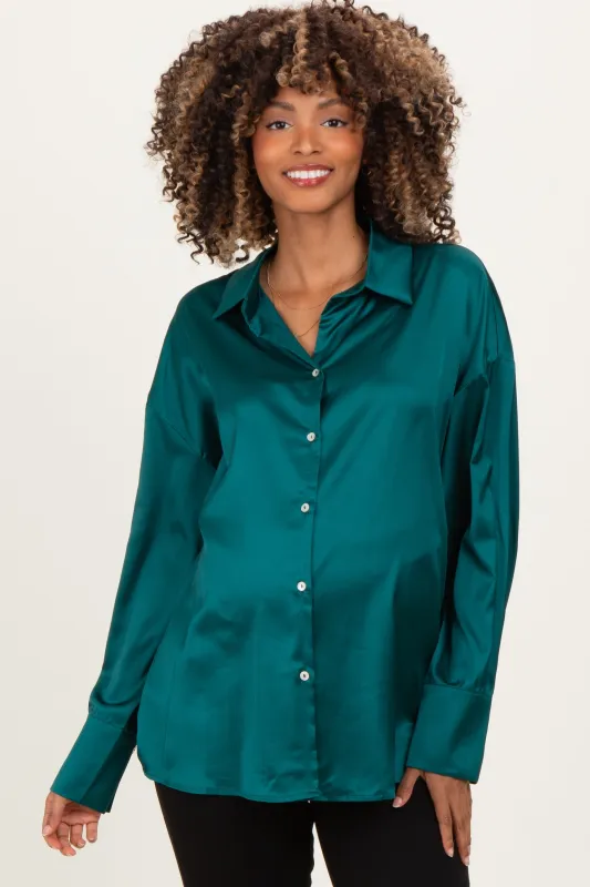 Forest Green Satin Button Up Maternity Blouse sold by Pinkblush