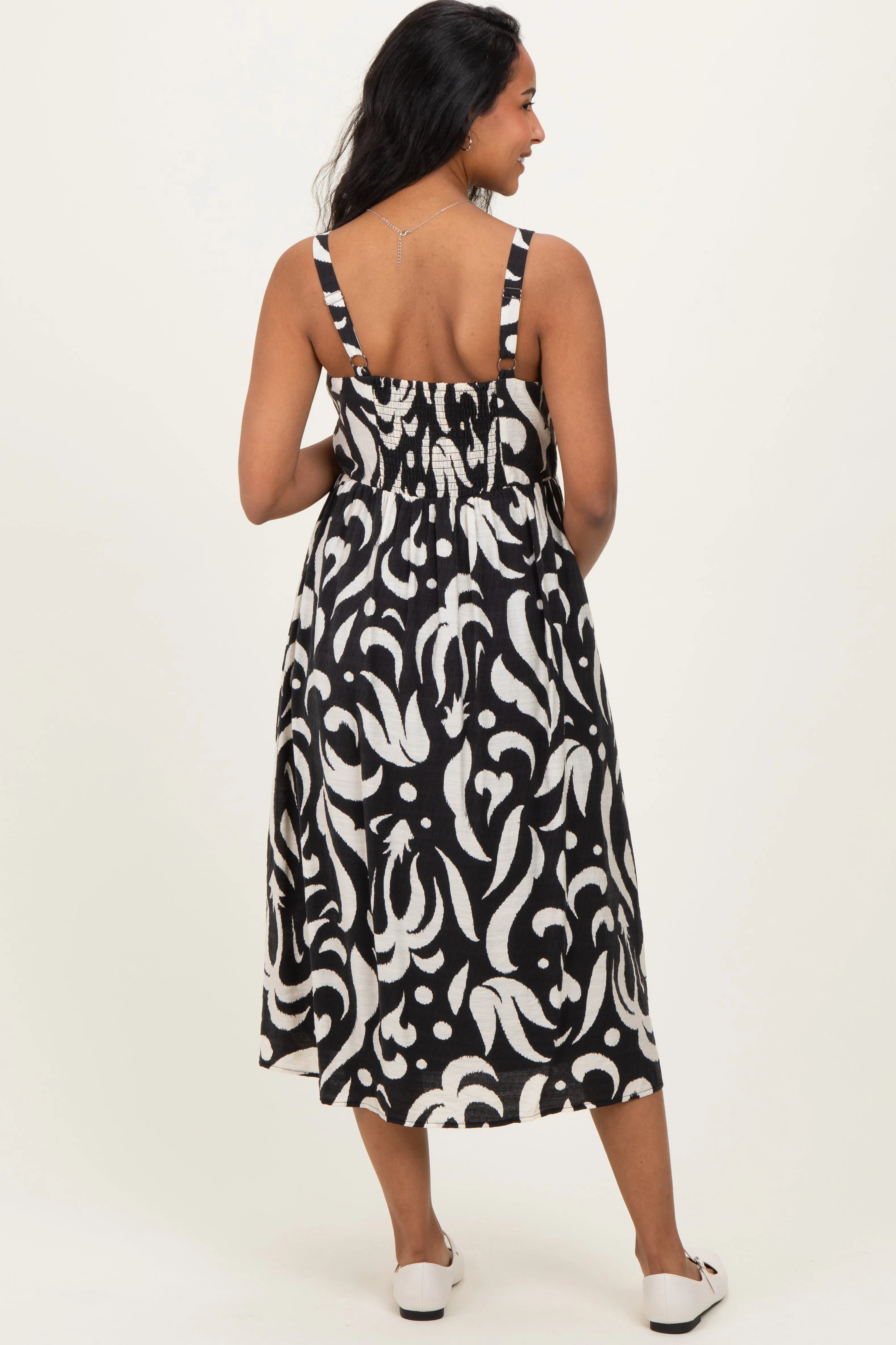 Black Printed Button Down Sleeveless Maternity Midi Dress sold by Pinkblush product image thumbnail 4