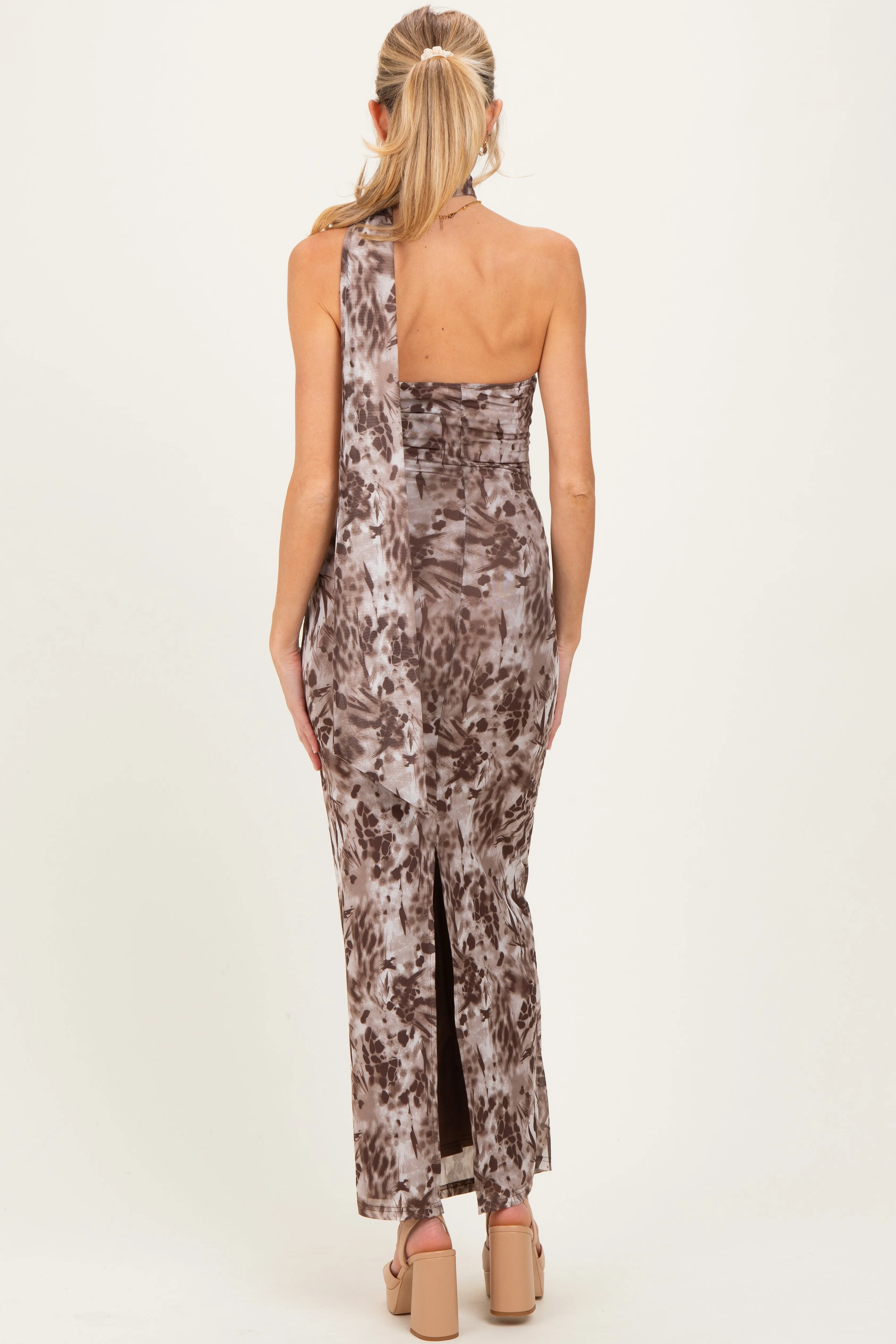 Mocha Printed Halter Maternity Maxi Dress sold by Pinkblush product image thumbnail 4