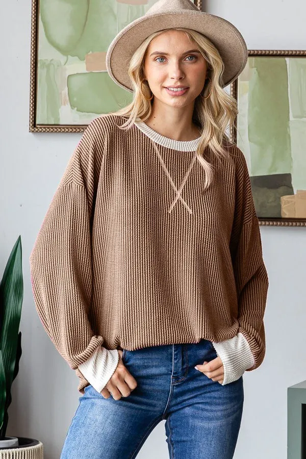 Brown Textured Rib Relaxed Fit Maternity Pullover Top sold by Pinkblush product image thumbnail 5