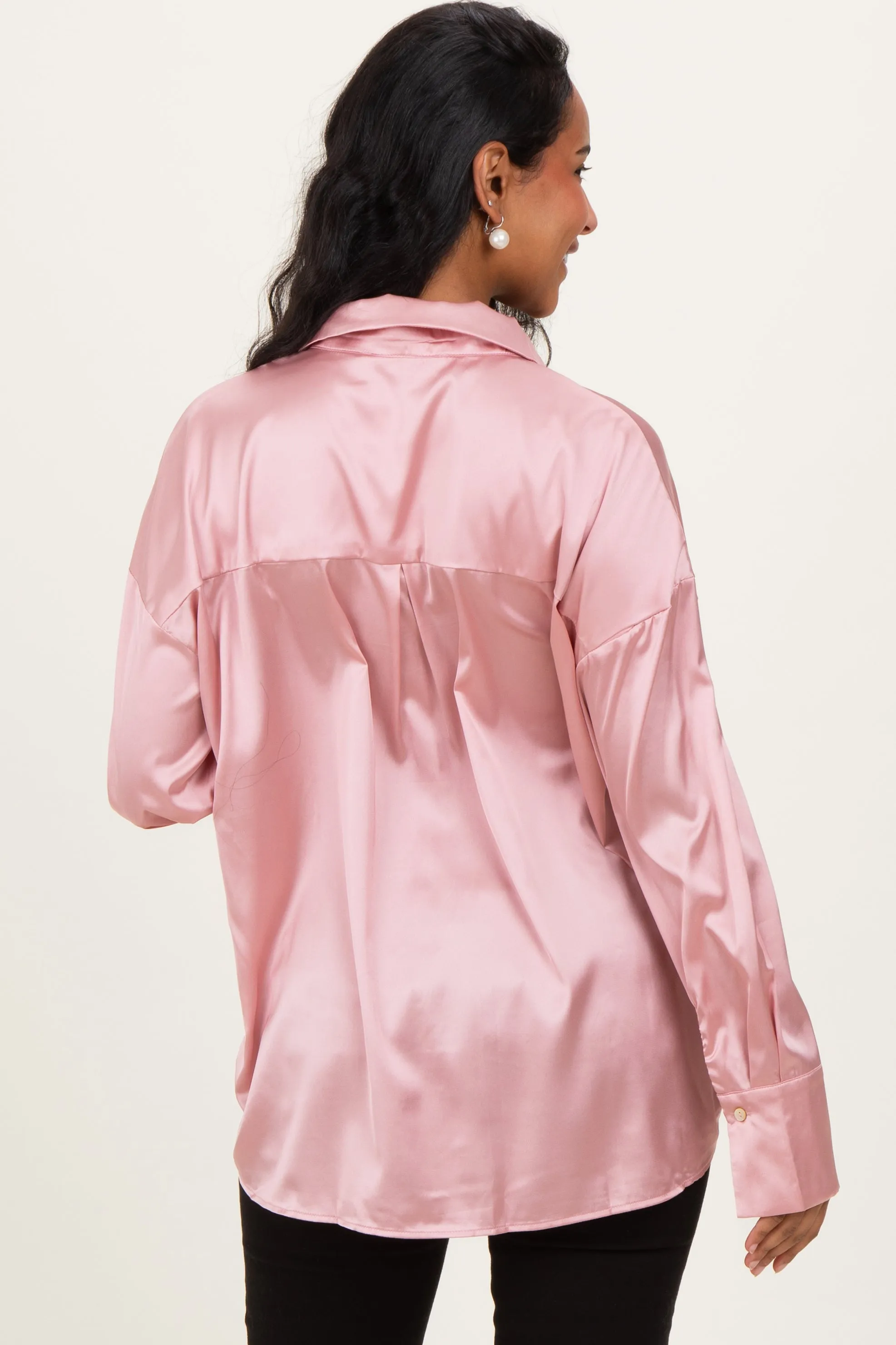 Blush Pink Satin Button Up Maternity Blouse sold by Pinkblush product image thumbnail 3