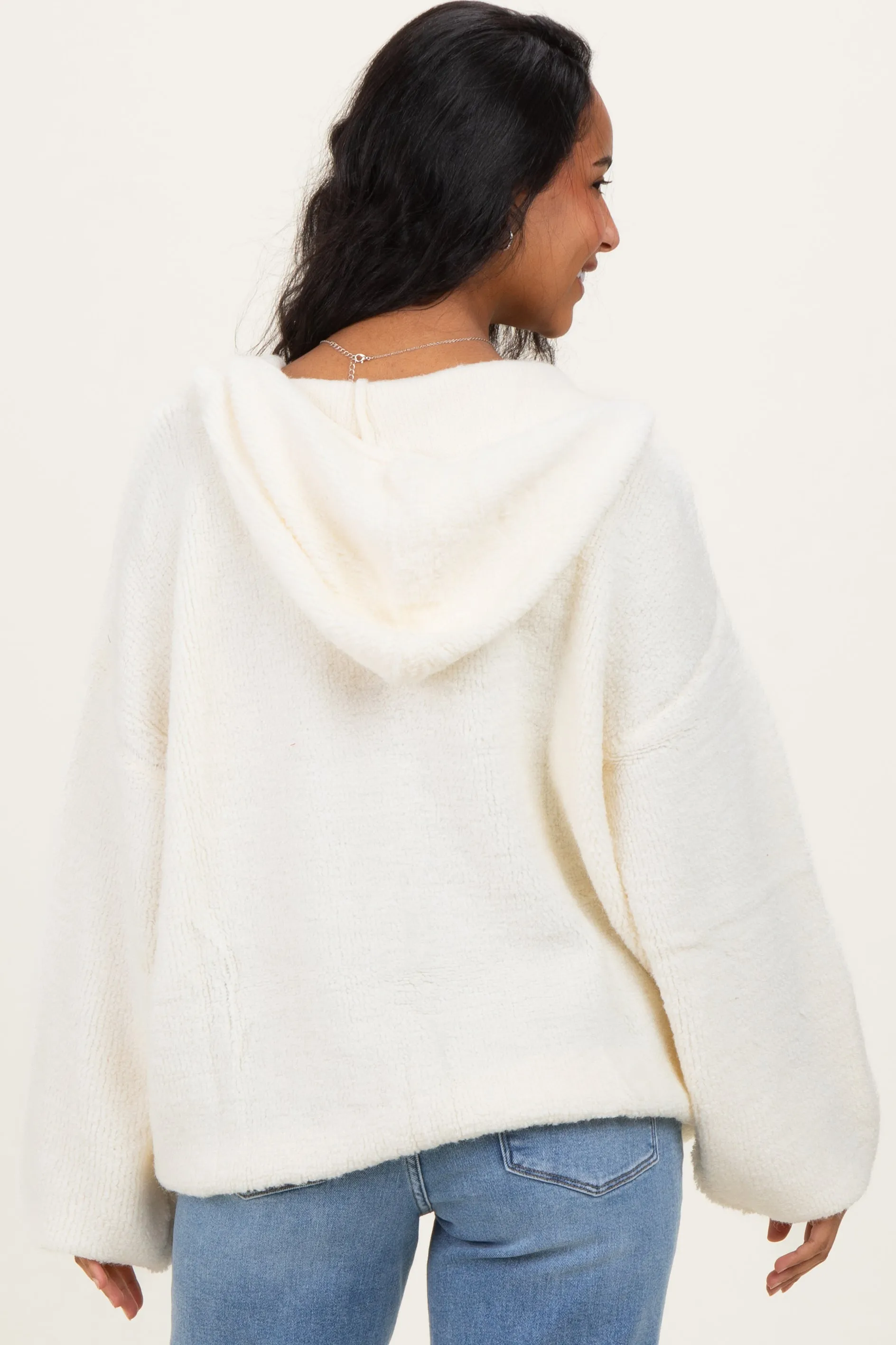 Cream Half Zip Hoodie Maternity Sweater sold by Pinkblush product image thumbnail 3