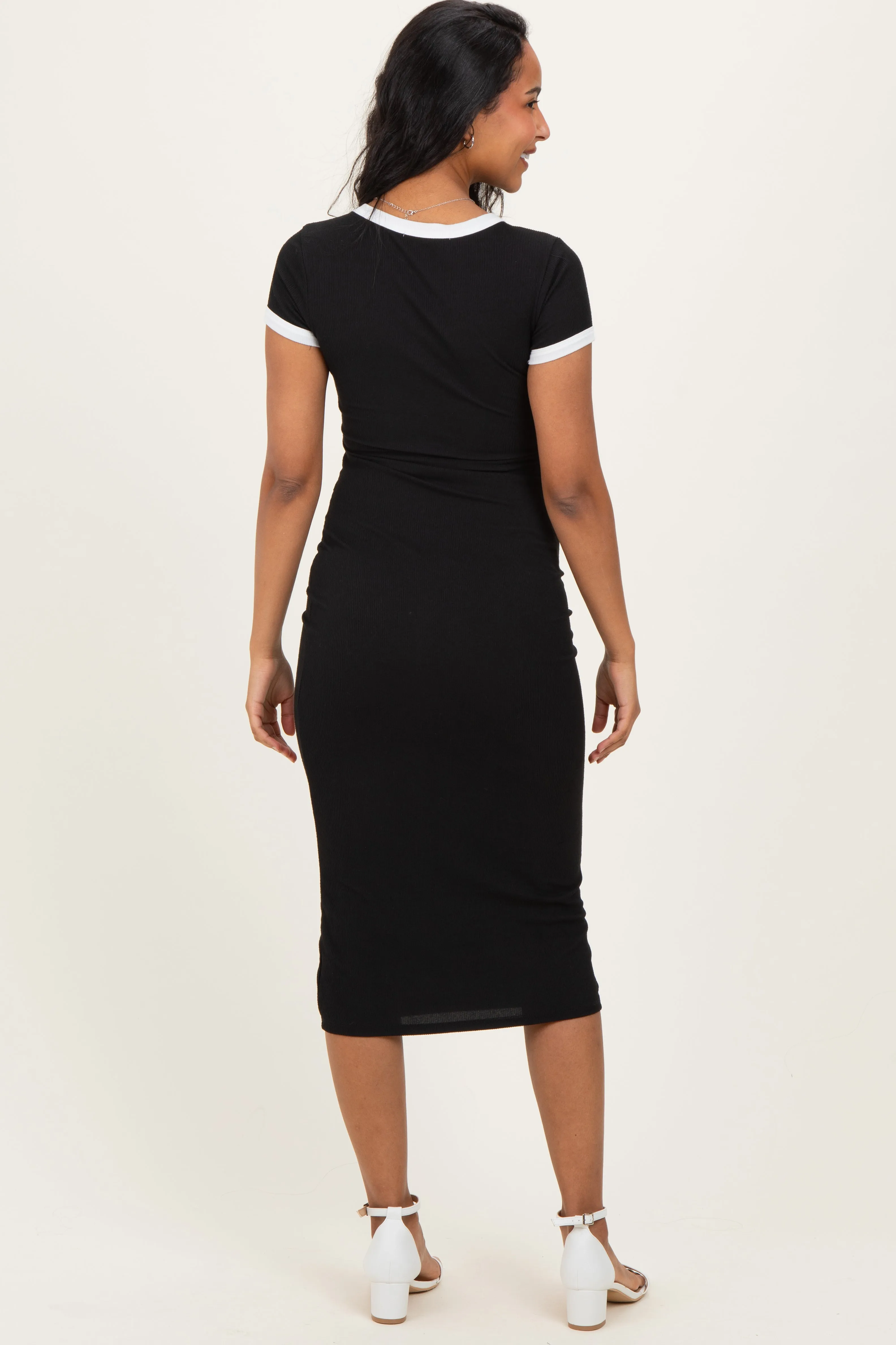 Black Colorblock Trim Maternity Midi Dress sold by Pinkblush product image thumbnail 3