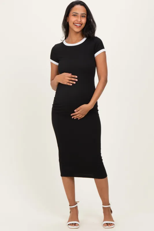 Black Colorblock Trim Maternity Midi Dress sold by Pinkblush