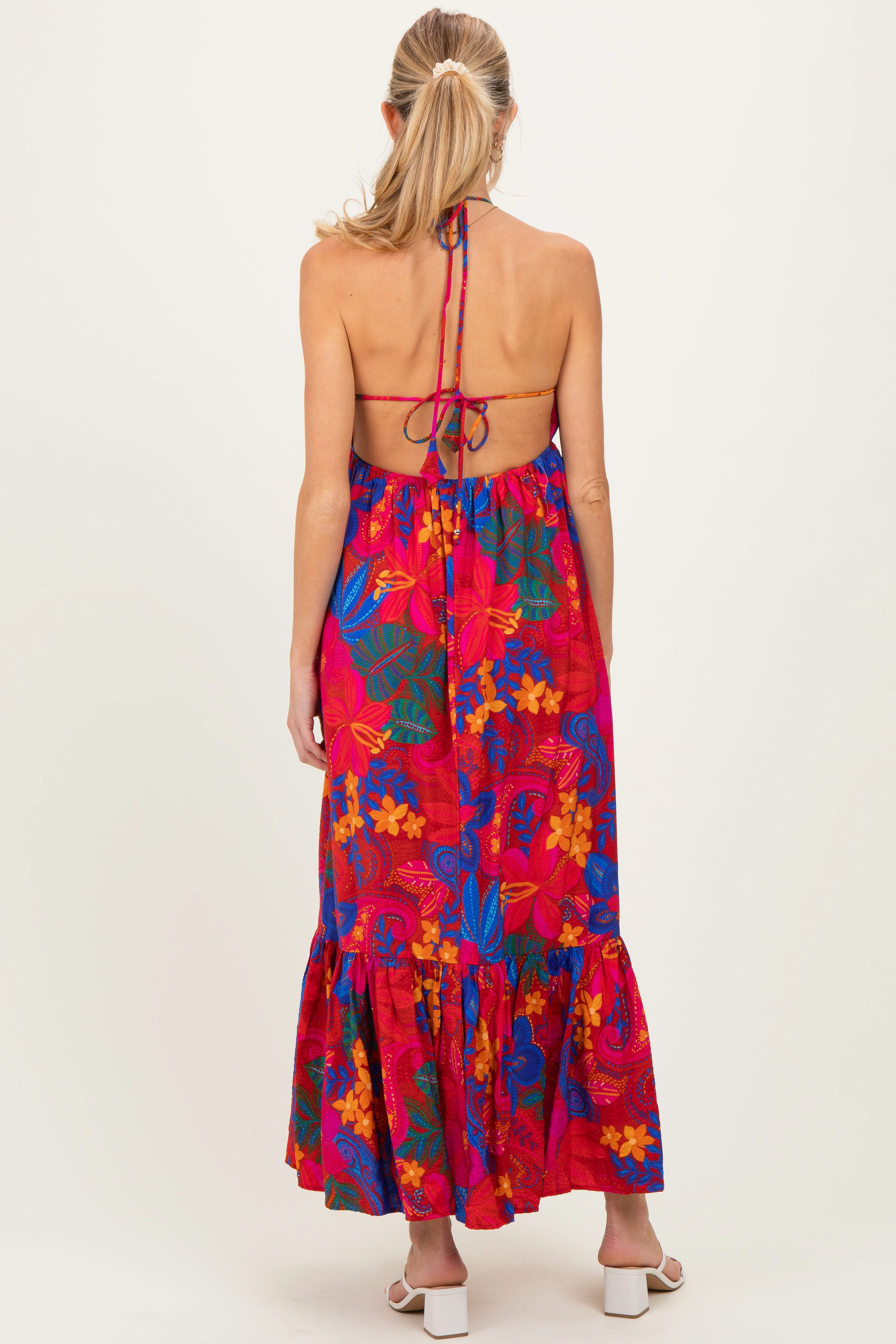 Red Floral Halter V-Neck Maternity Maxi Dress sold by Pinkblush product image thumbnail 4