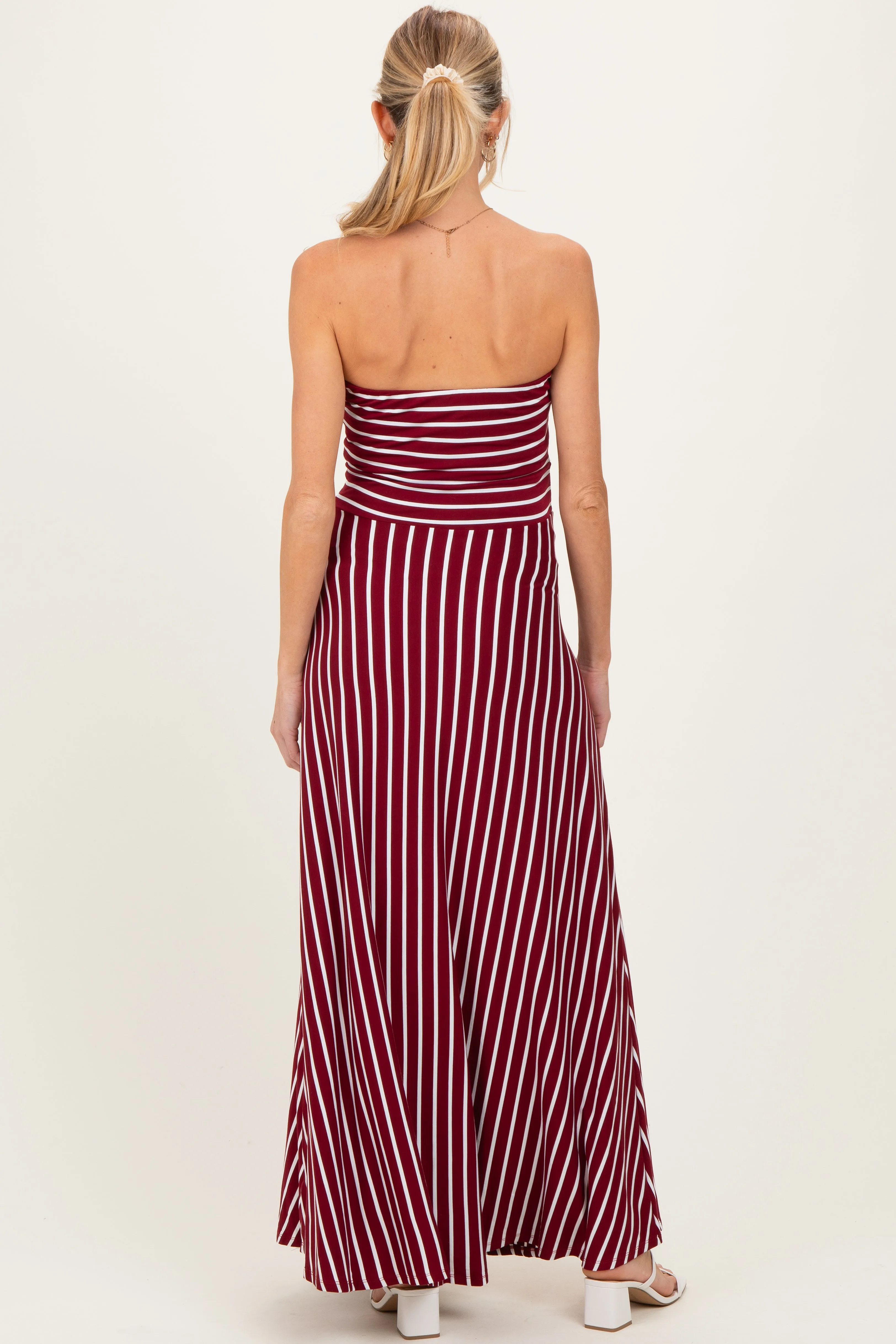 Wine Striped Strapless Maternity Maxi Dress sold by Pinkblush product image thumbnail 3