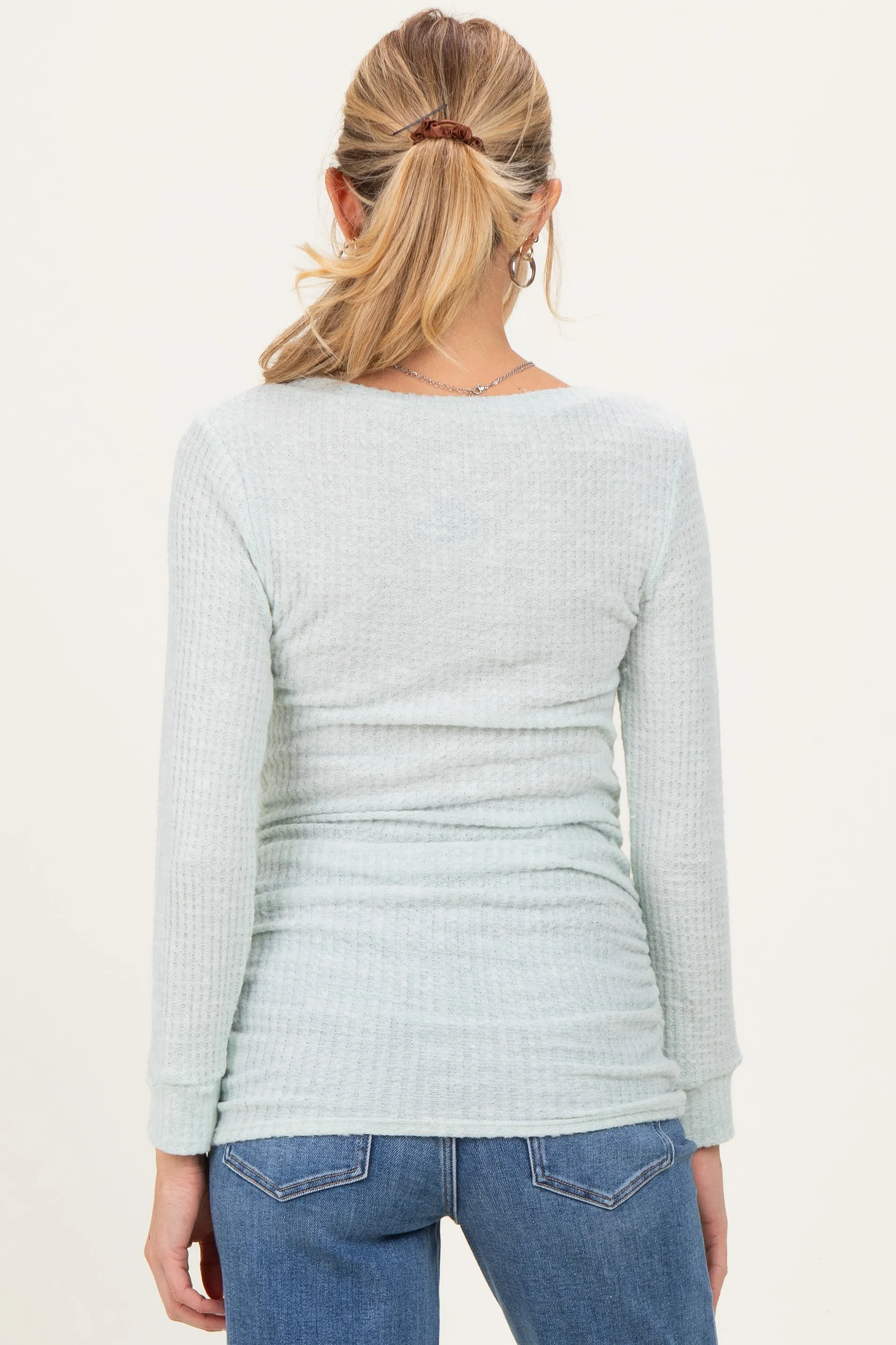 Mint Waffle Knit Long Sleeve Ruched Maternity Tunic Top sold by Pinkblush product image thumbnail 4