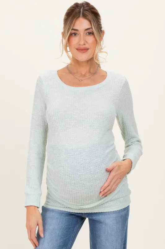 Mint Waffle Knit Long Sleeve Ruched Maternity Tunic Top sold by Pinkblush
