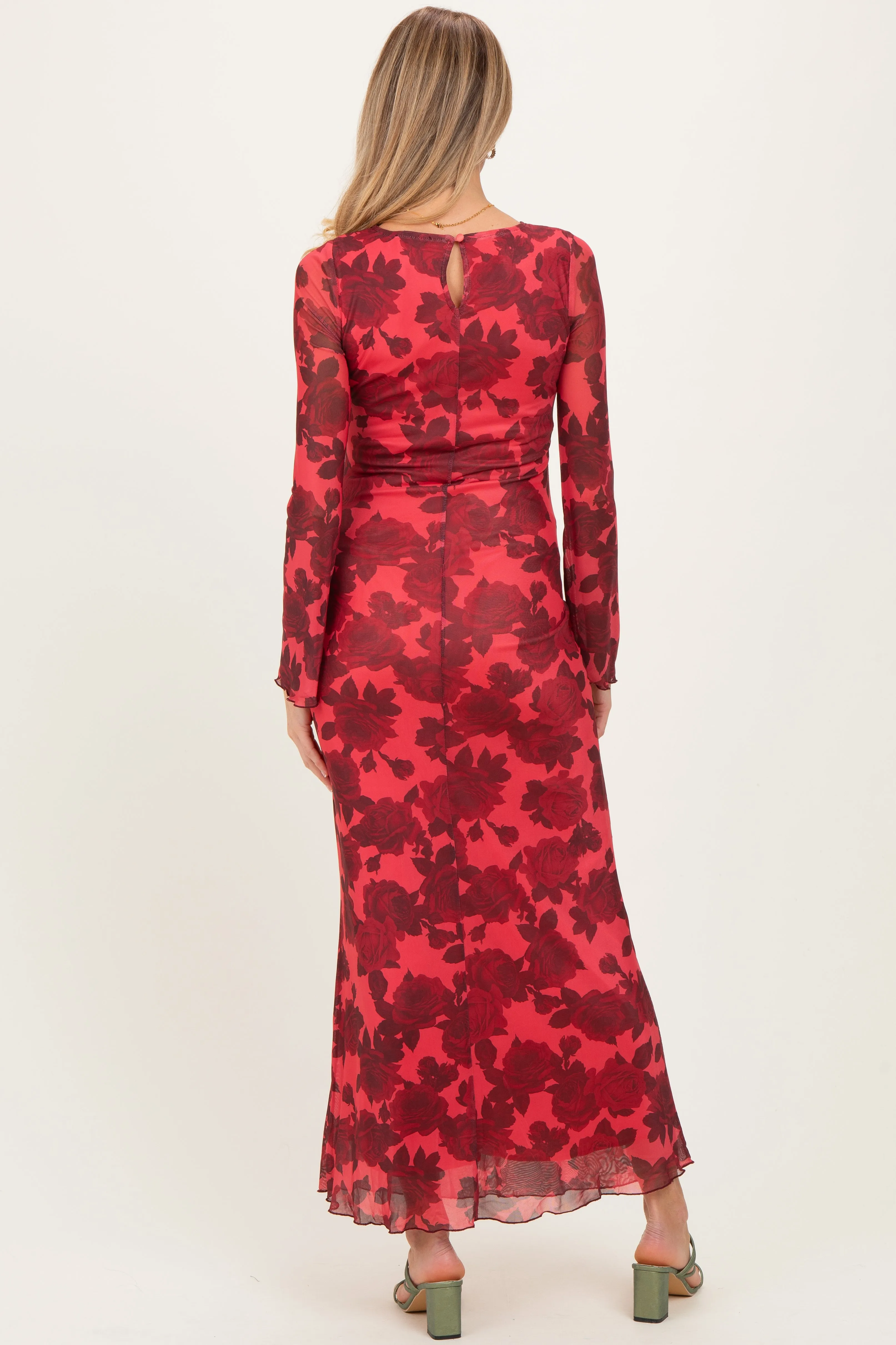Red Floral Bell Sleeve Maternity Maxi Dress sold by Pinkblush product image thumbnail 4
