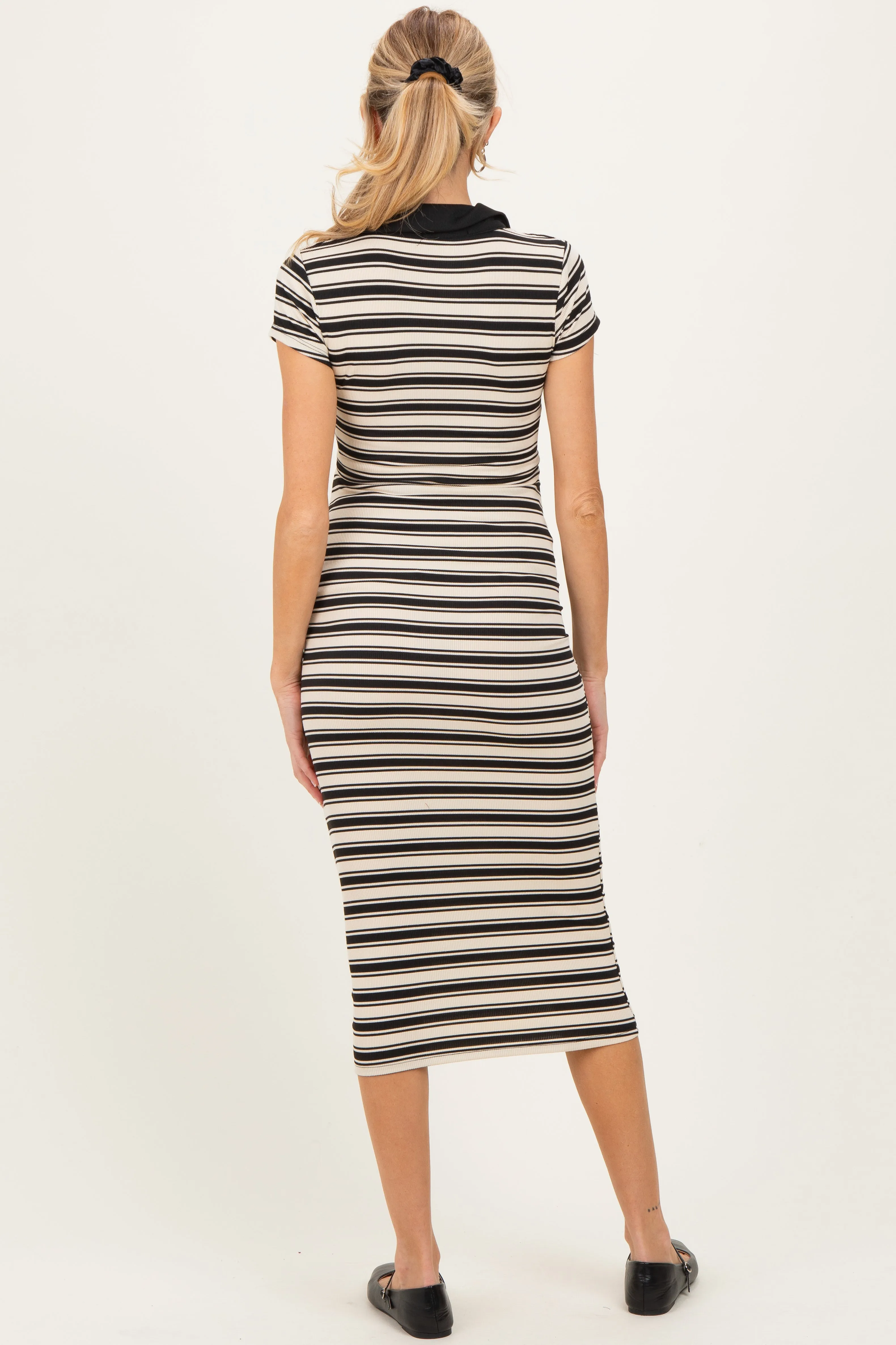 Ivory Striped Collared Maternity Midi Dress sold by Pinkblush product image thumbnail 3