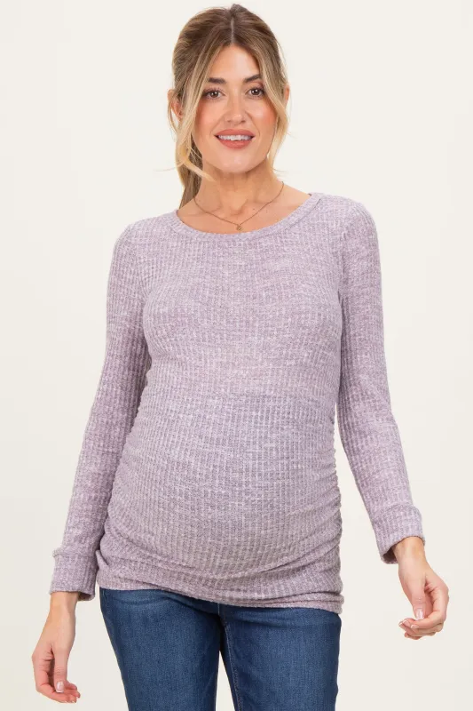 Lavender Waffle Knit Long Sleeve Ruched Maternity Tunic Top sold by Pinkblush