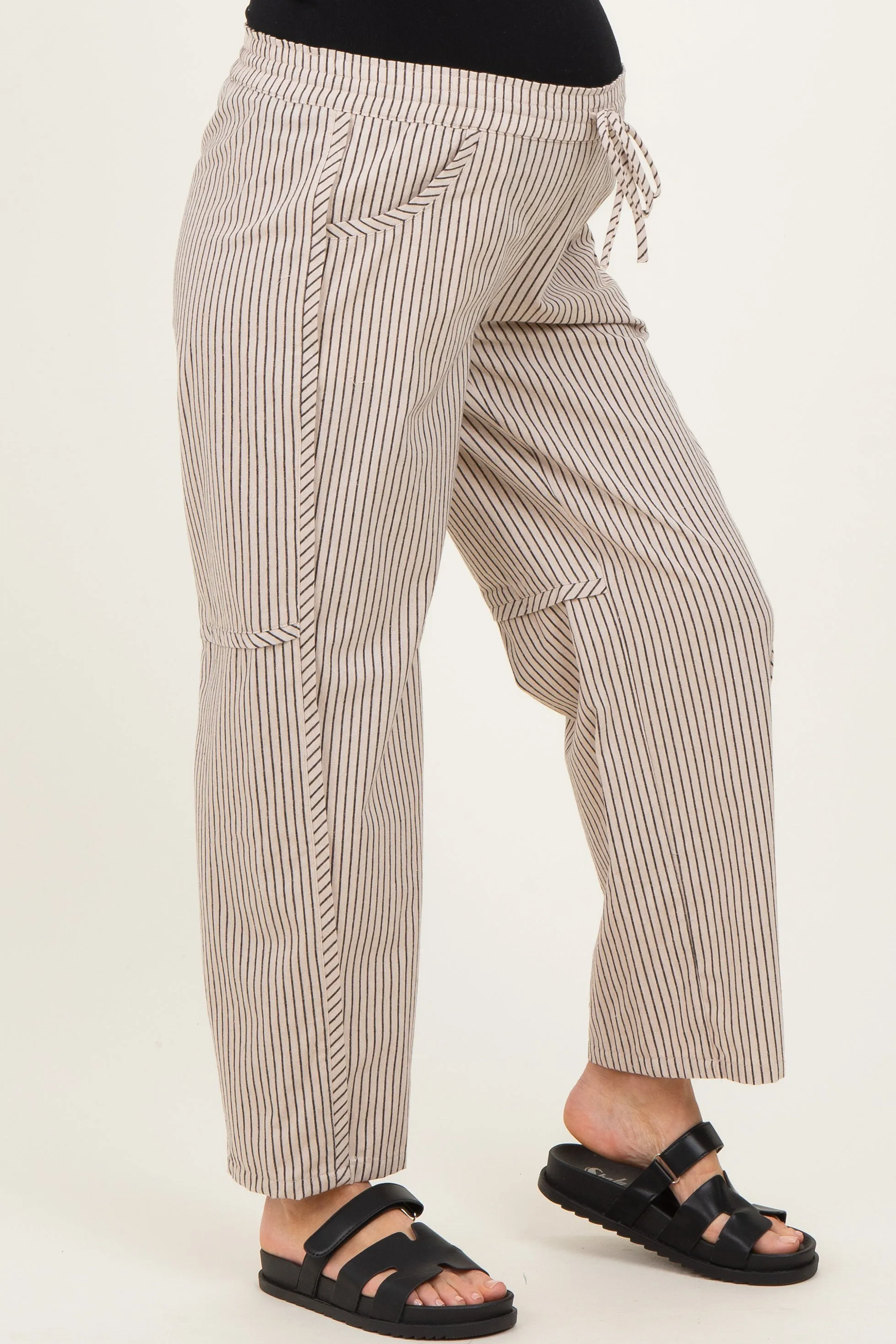 Beige Striped Barrel Maternity Pants sold by Pinkblush product image thumbnail 3