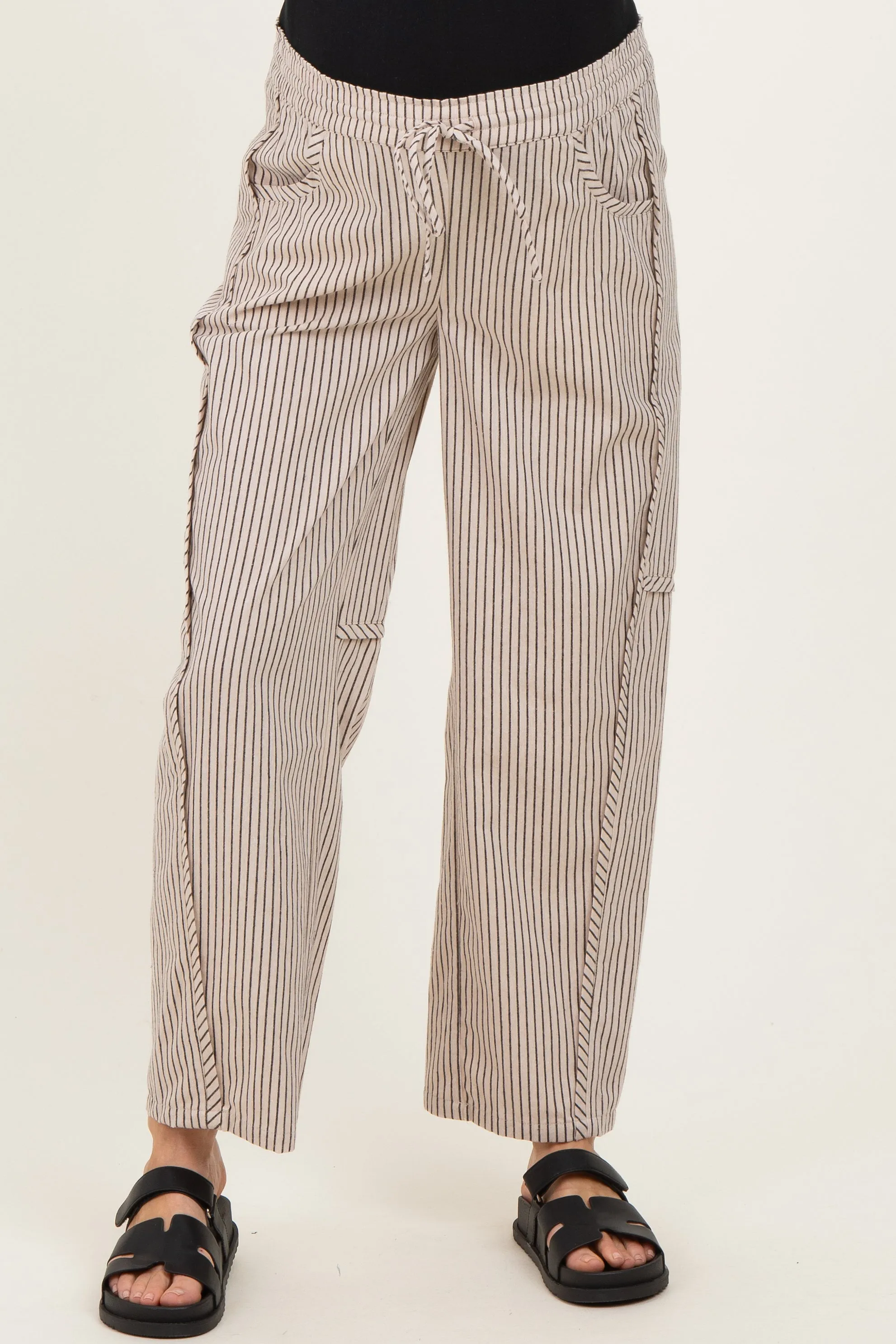 Beige Striped Barrel Maternity Pants sold by Pinkblush product image thumbnail 2