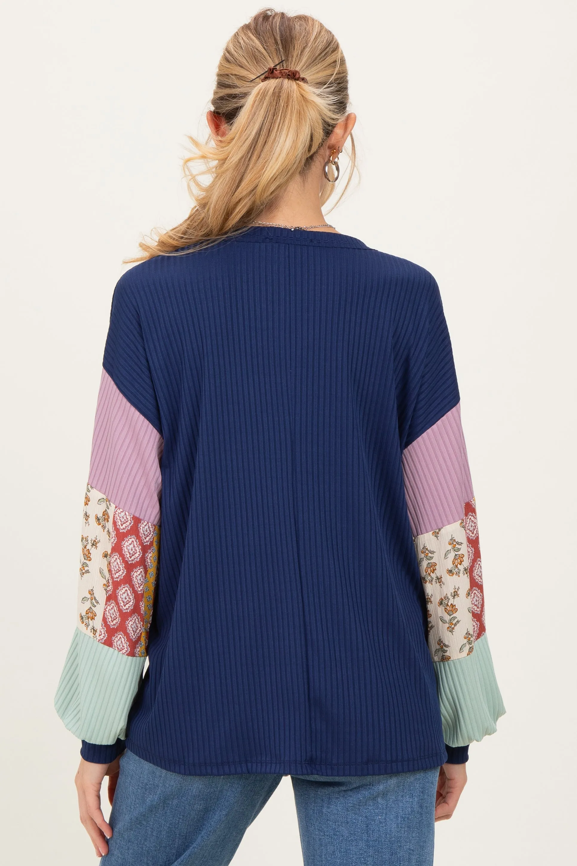 Navy Ribbed Long Sleeve Colorblock Maternity Top sold by Pinkblush product image thumbnail 4