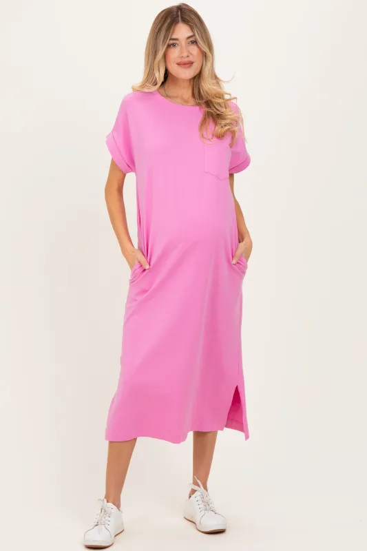 Pink Pocket Front Maternity Midi T-Shirt Dress made by Zenana Outfitters